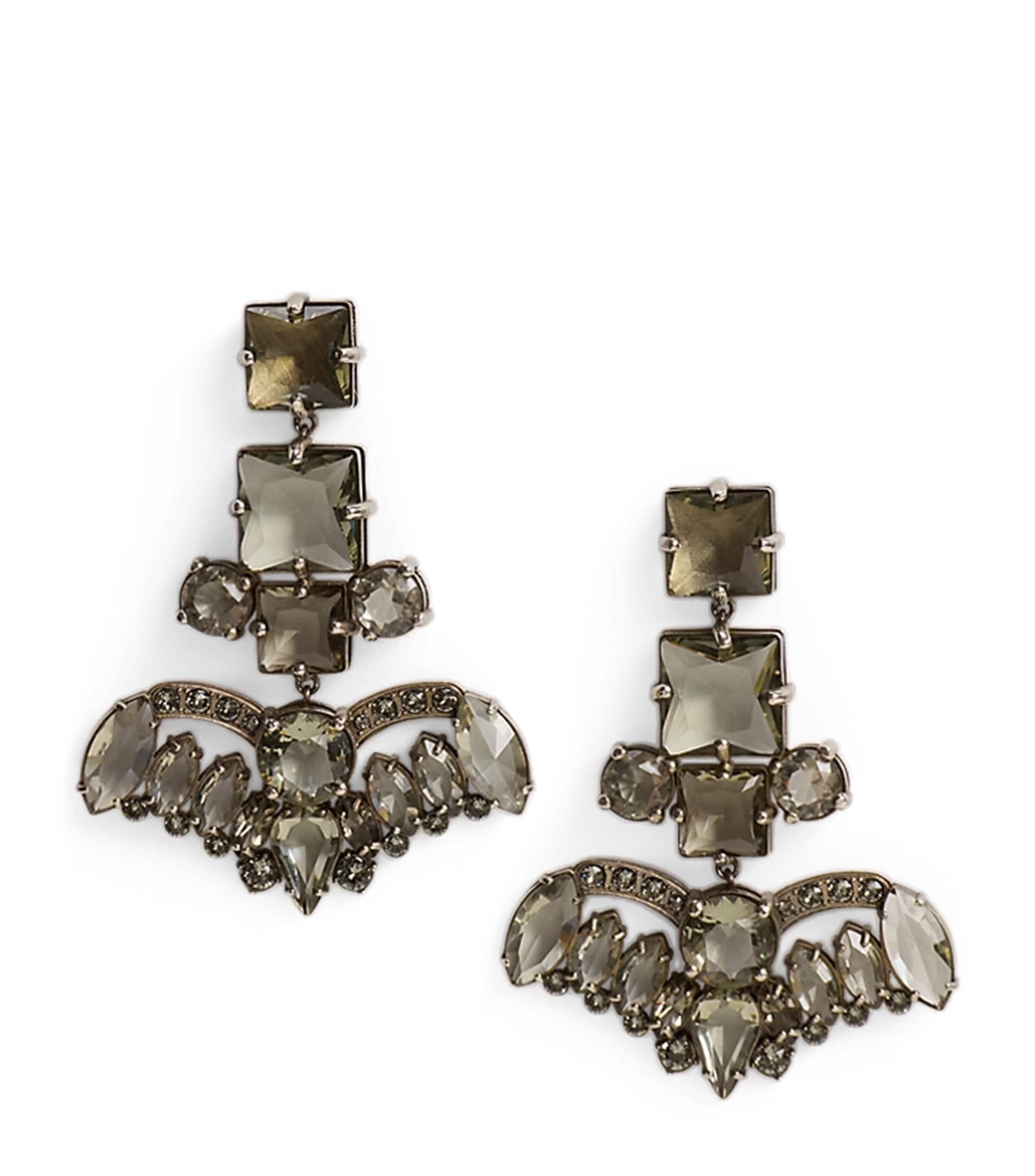 Ralph Lauren Collection Crystal Hanging Earrings Antique Silver/cryst