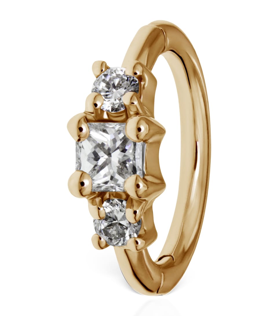 Yellow Gold Diamond Princess Hoop Earring (6.5mm)