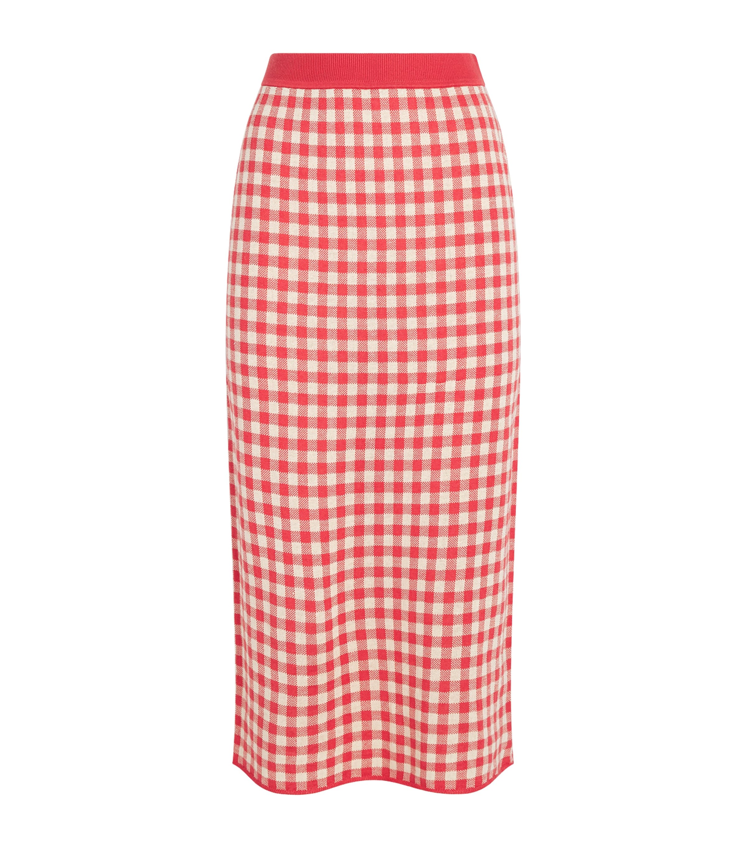 Silk-Linen Gingham Midi Skirt