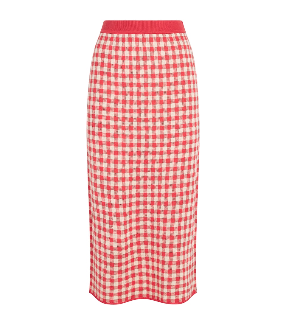 Silk-Linen Gingham Midi Skirt