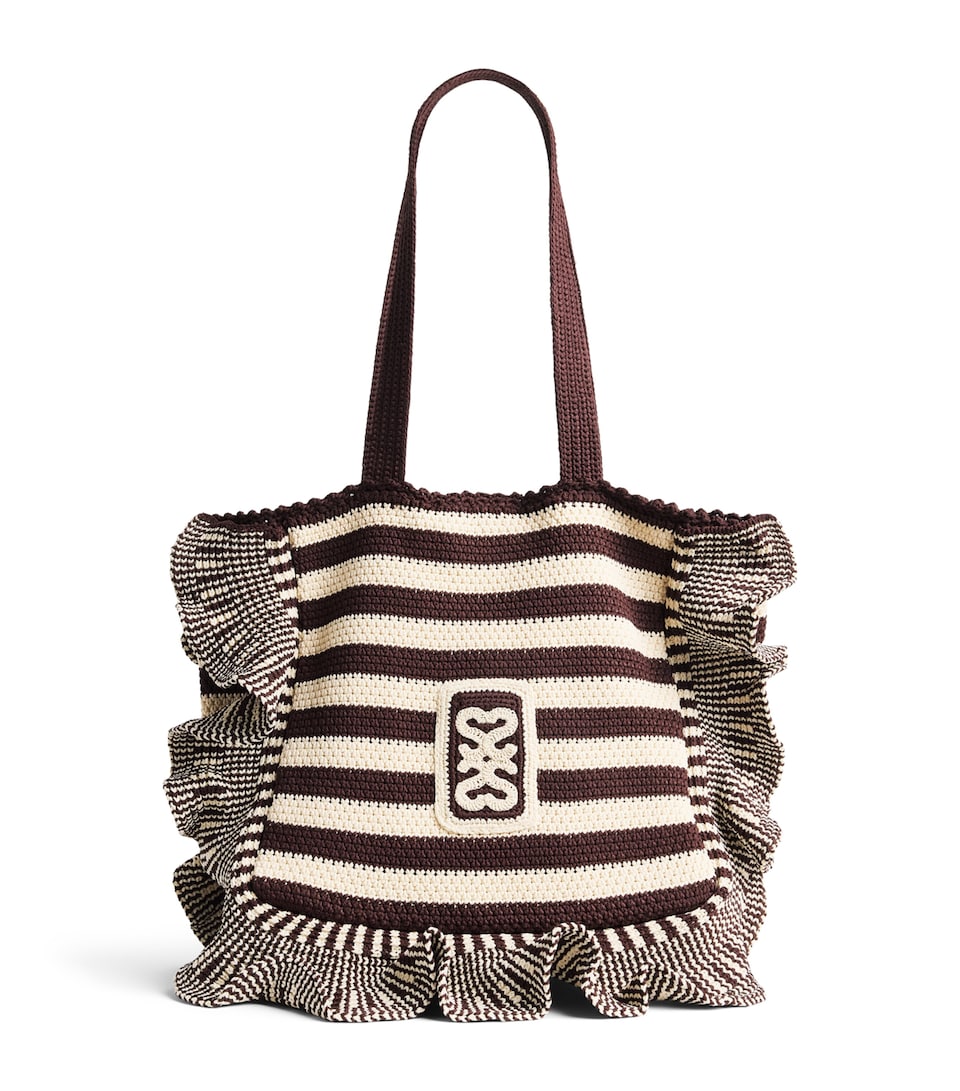 Sandro Paris Crochet Stripe Tote Bag Ecru / Brown