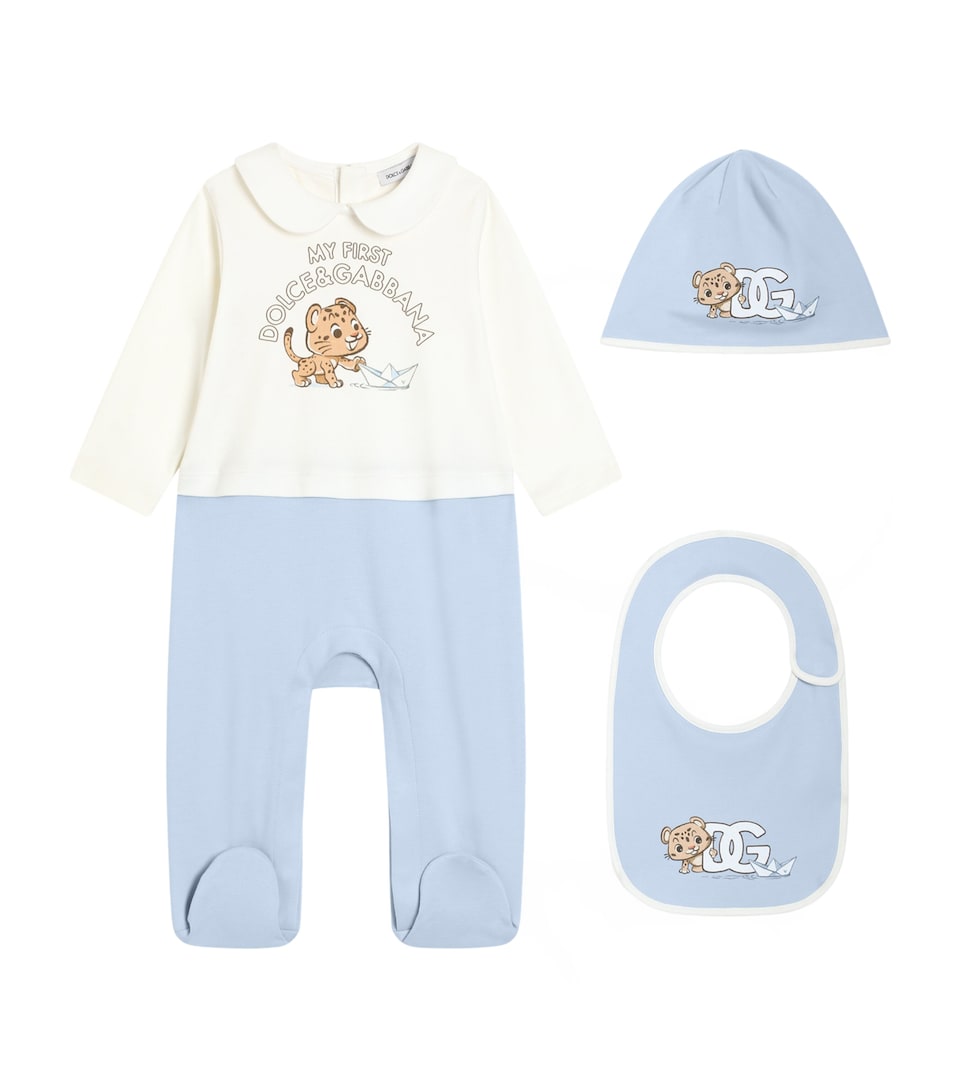 Dolce&Gabbana Kids All-In-One, Hat and Bib Set (0-24 Months) White/black