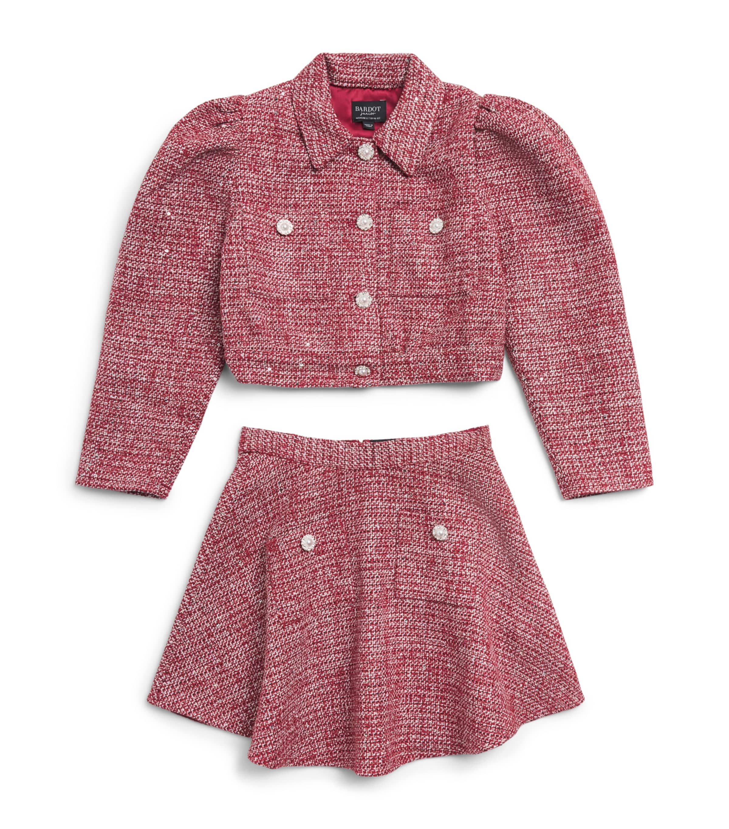 Bardot Junior Bouclé Jacket and Skirt Set (4-14 Years) Red