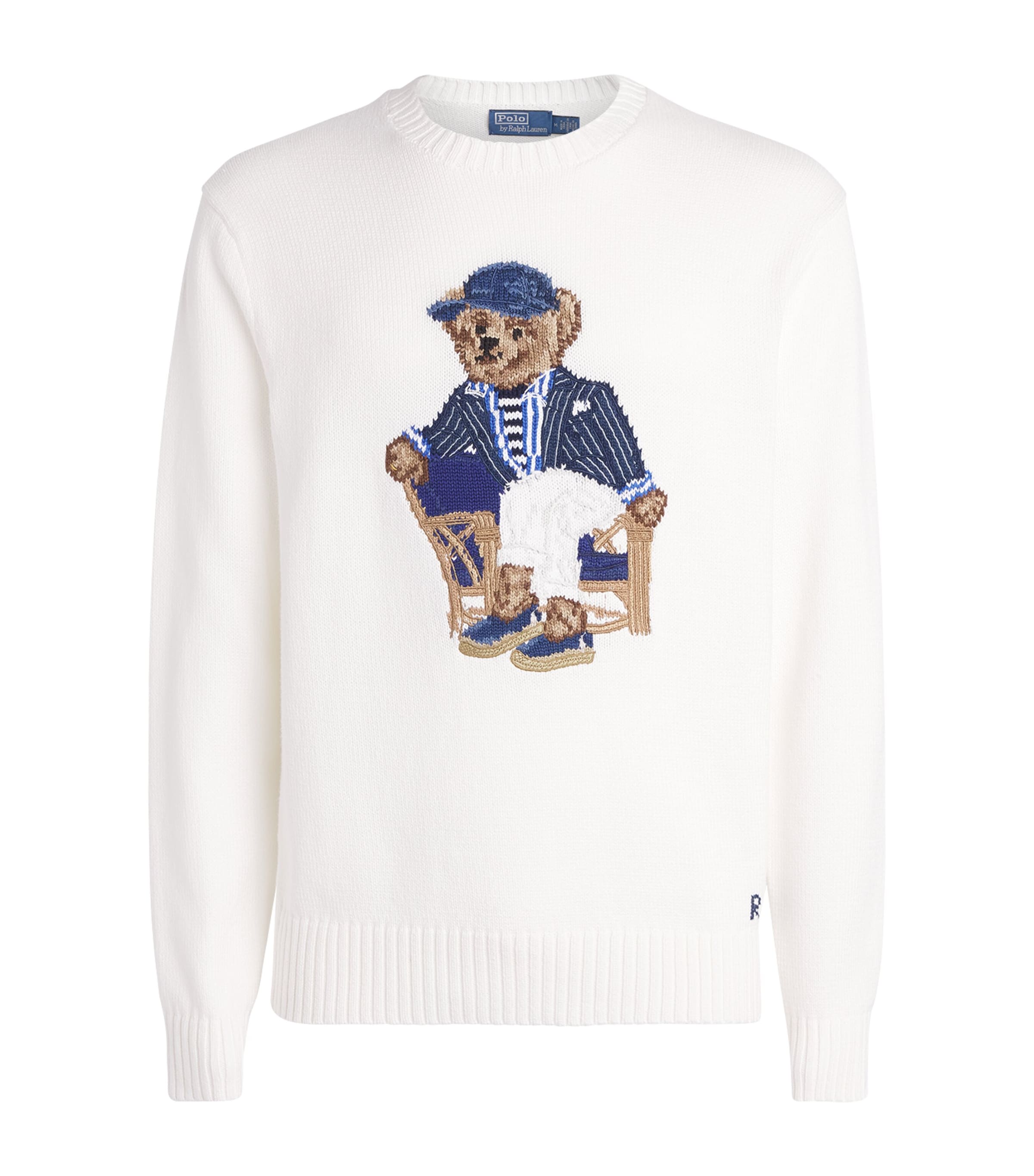 Polo Ralph Lauren Mens Cotton Jacquard Newport Bear Sweater Deckwash White