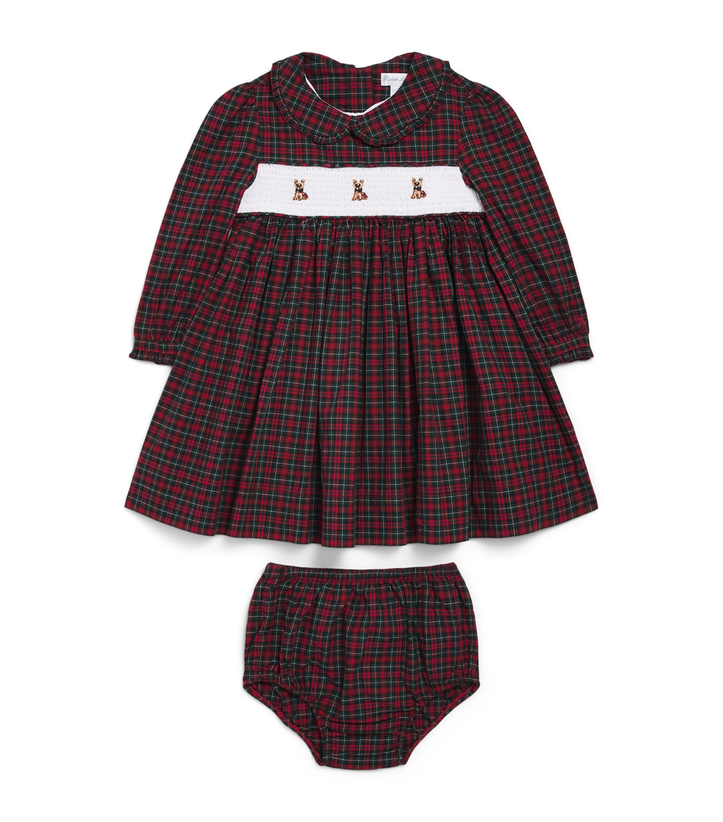 Ralph Lauren Kids Tartan Smocked Dress and Bloomers Set (3-24 Months) Grn Red M Tar