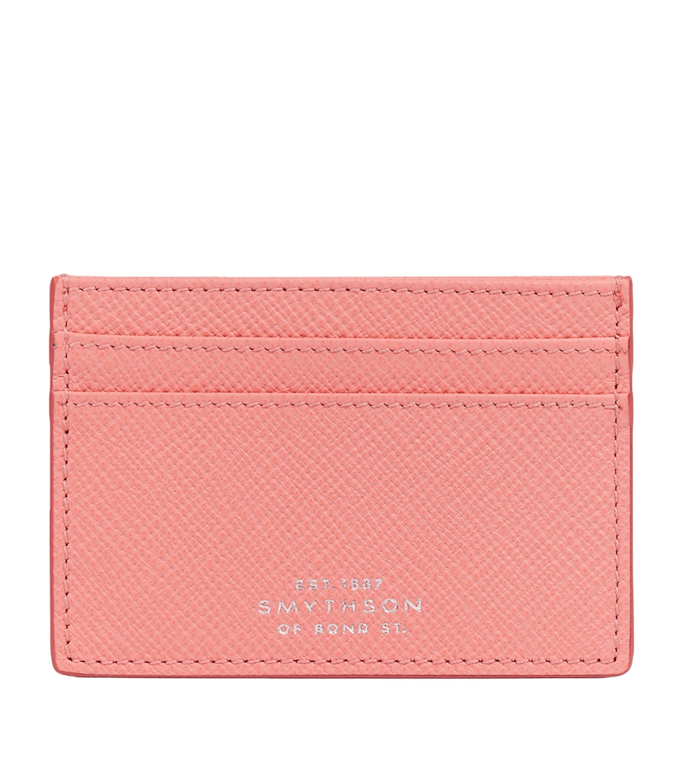 Smythson Calfskin Panama Card Holder Candy Pink