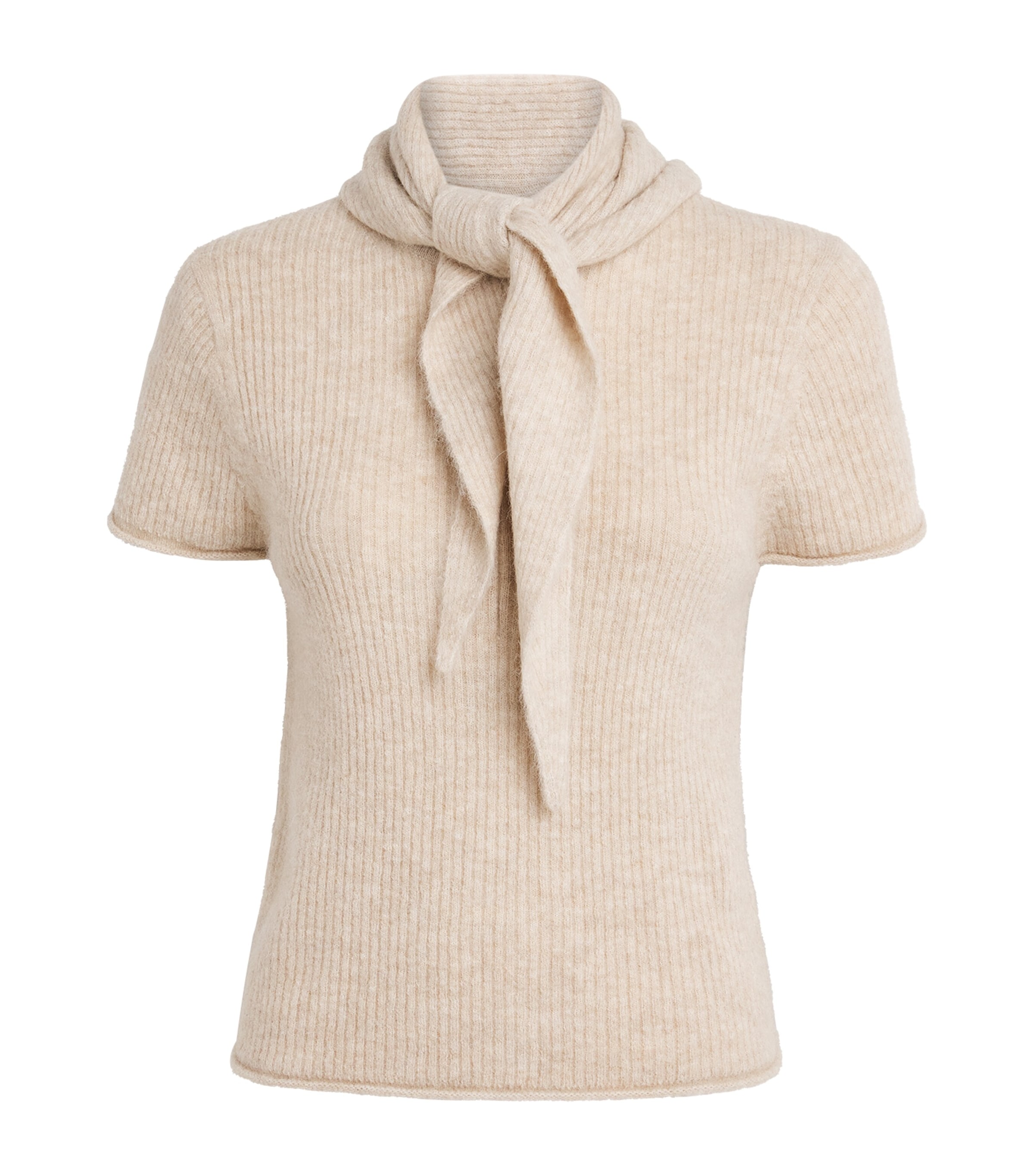 ME+EM Womens Wool-Blend Scarf Half-Zip T-Shirt Oatmeal Melange