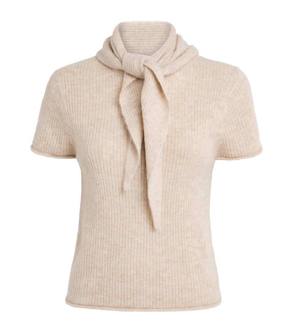 ME+EM Womens Wool-Blend Scarf Half-Zip T-Shirt Oatmeal Melange