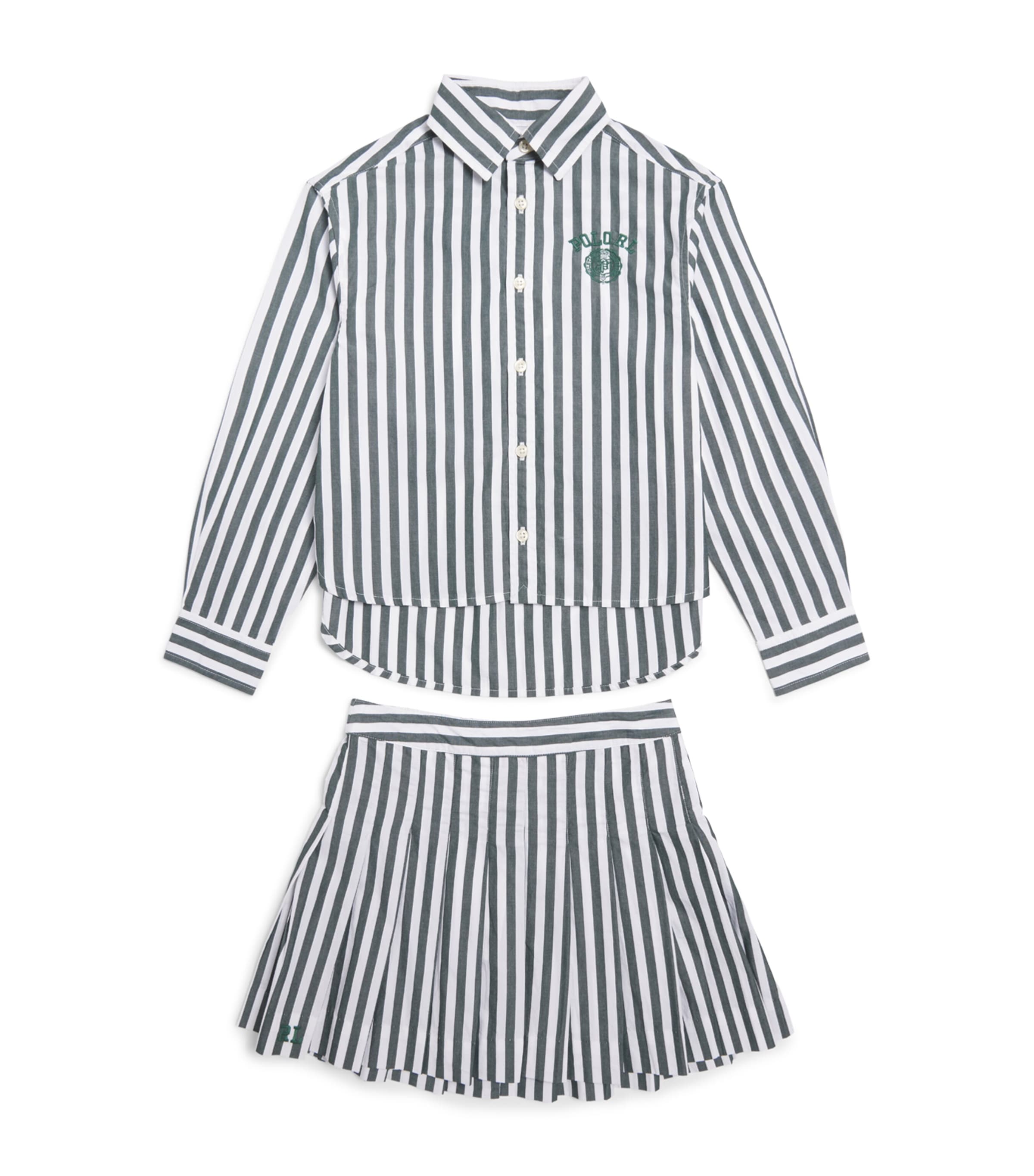 Ralph Lauren Kids Cotton Stripe Skirt and Shirt Set (7-14 Years) Green White