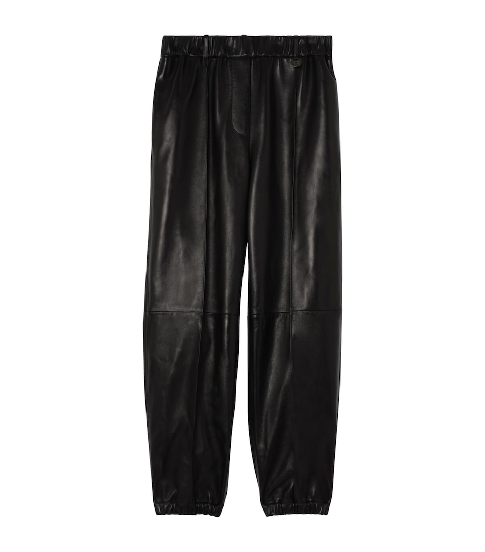 Burberry Womens Leather Tapered Trousers Black