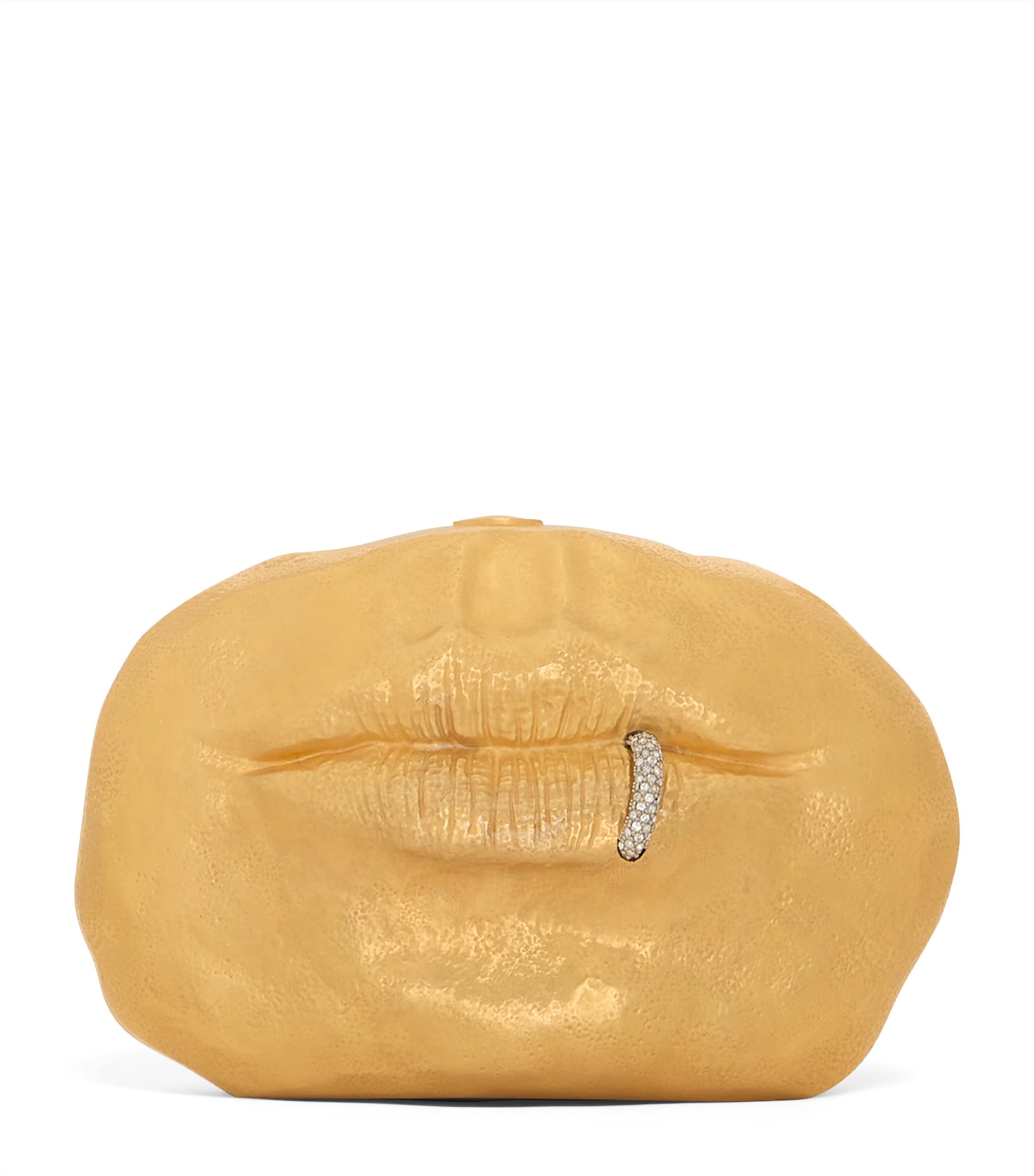Schiaparelli Metallic Leather Mouth Bijoux Clutch Bag Gold