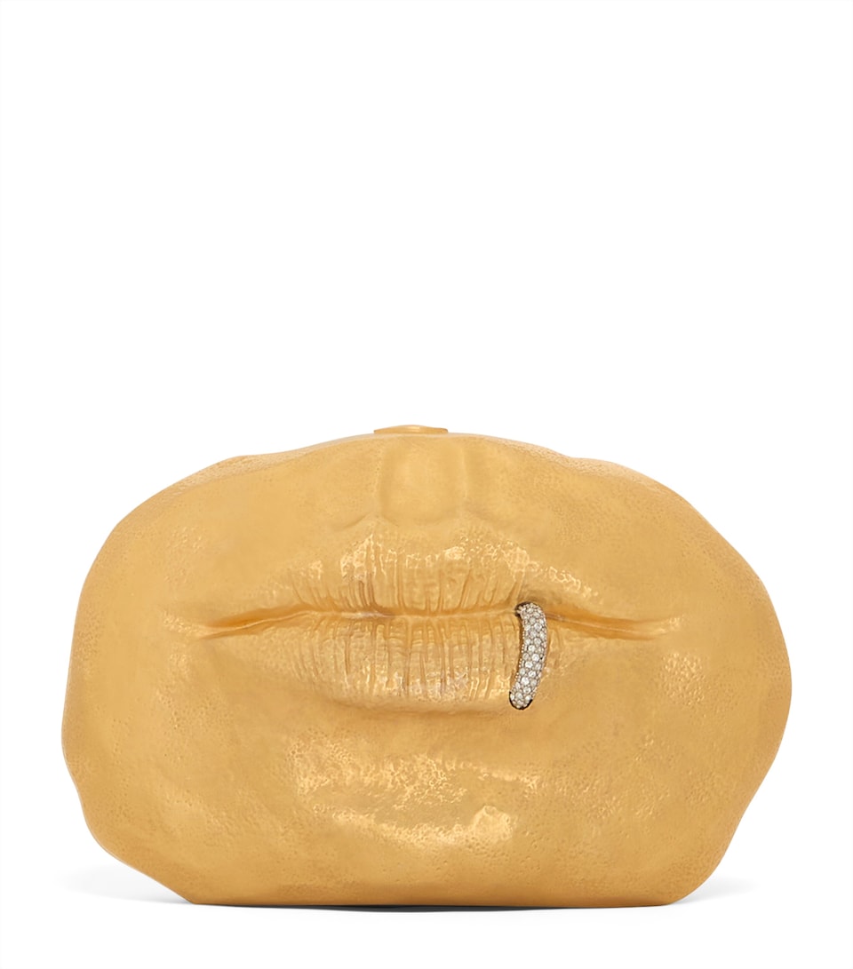 Schiaparelli Metallic Leather Mouth Bijoux Clutch Bag Gold