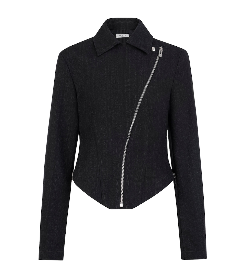 Alaïa Womens Wool Denim Biker Jacket Night