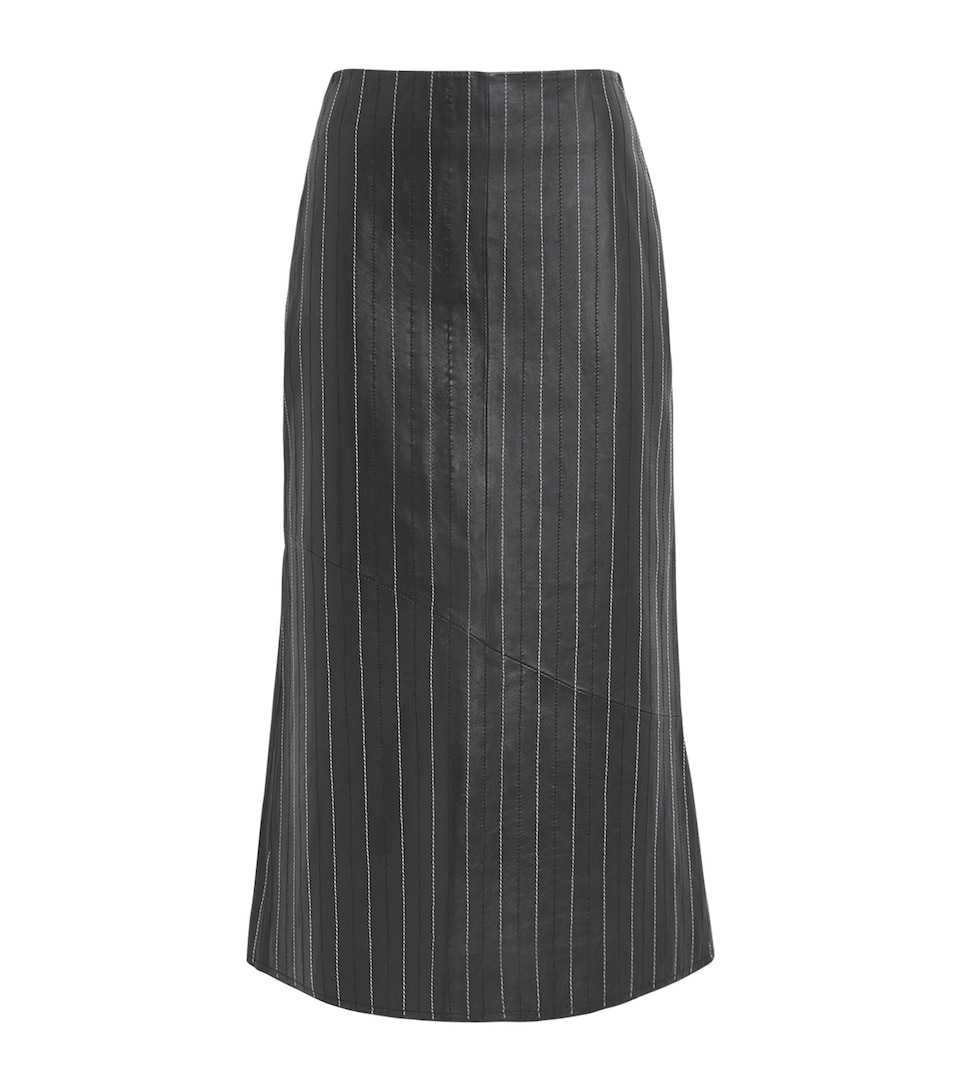 Leather Pinstripe Midi Skirt