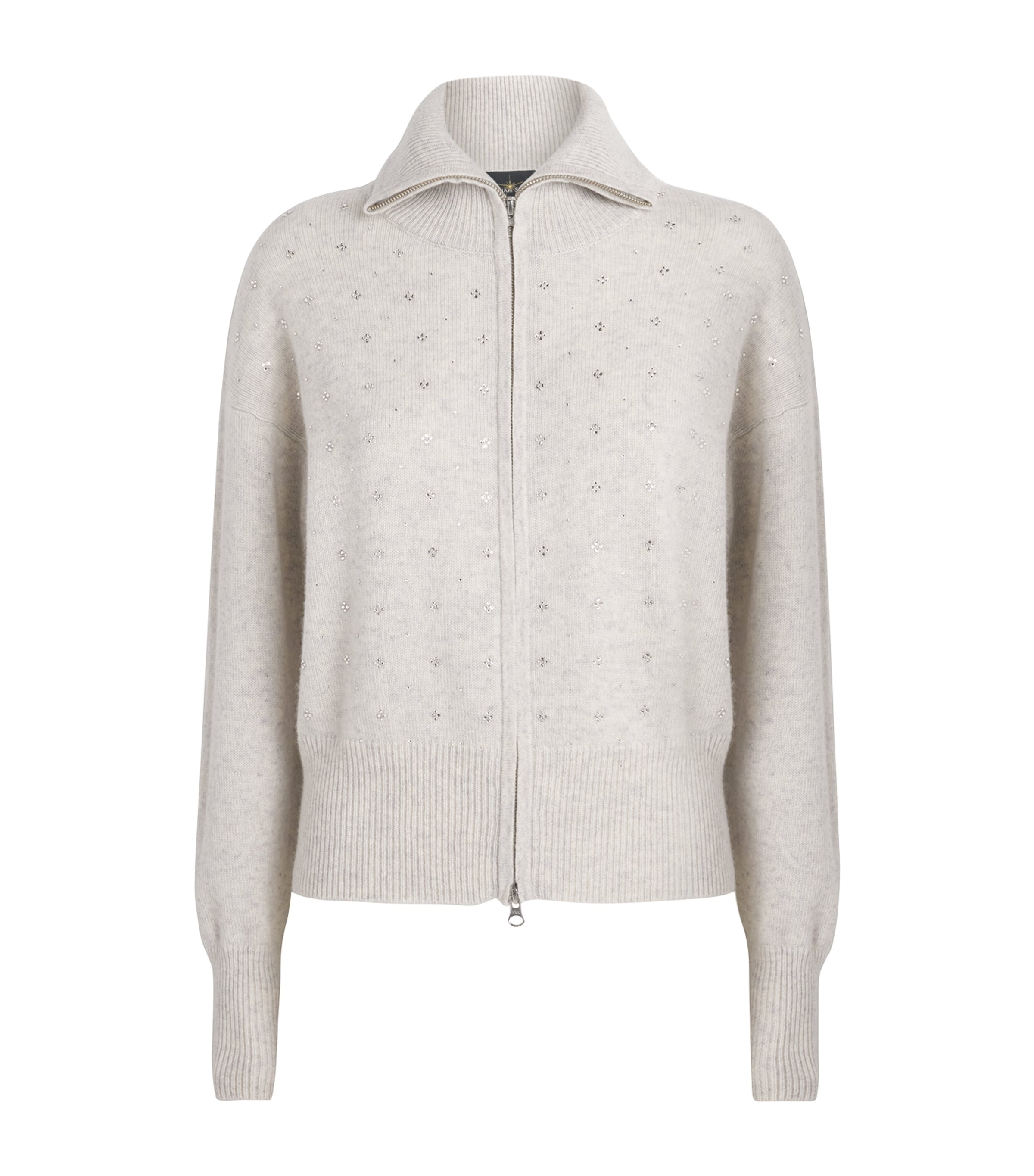 William Sharp Womens Cashmere Crystal-Embellished Bomber Jacket Silverhaze Crystal