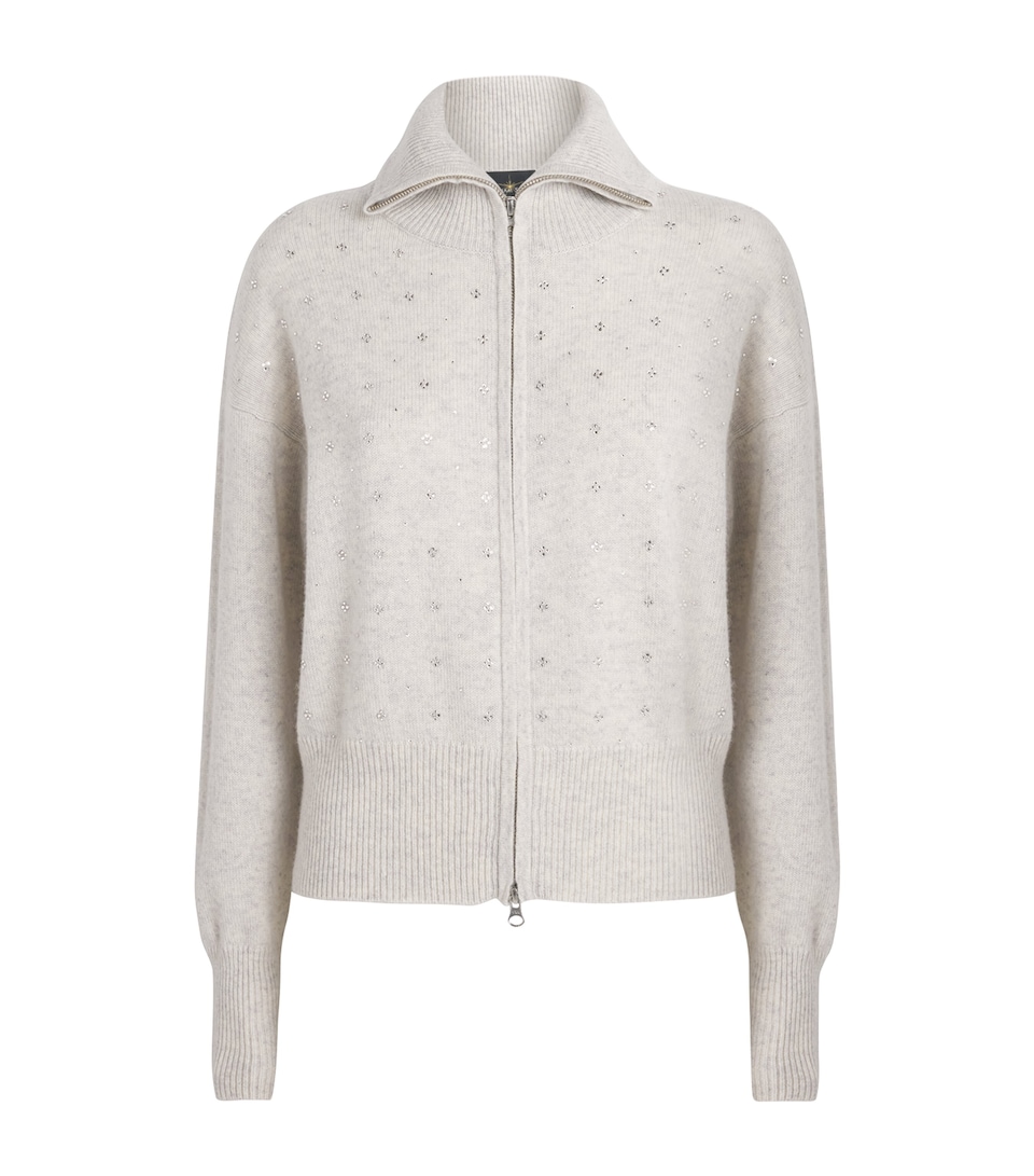 William Sharp Womens Cashmere Crystal-Embellished Bomber Jacket Silverhaze Crystal