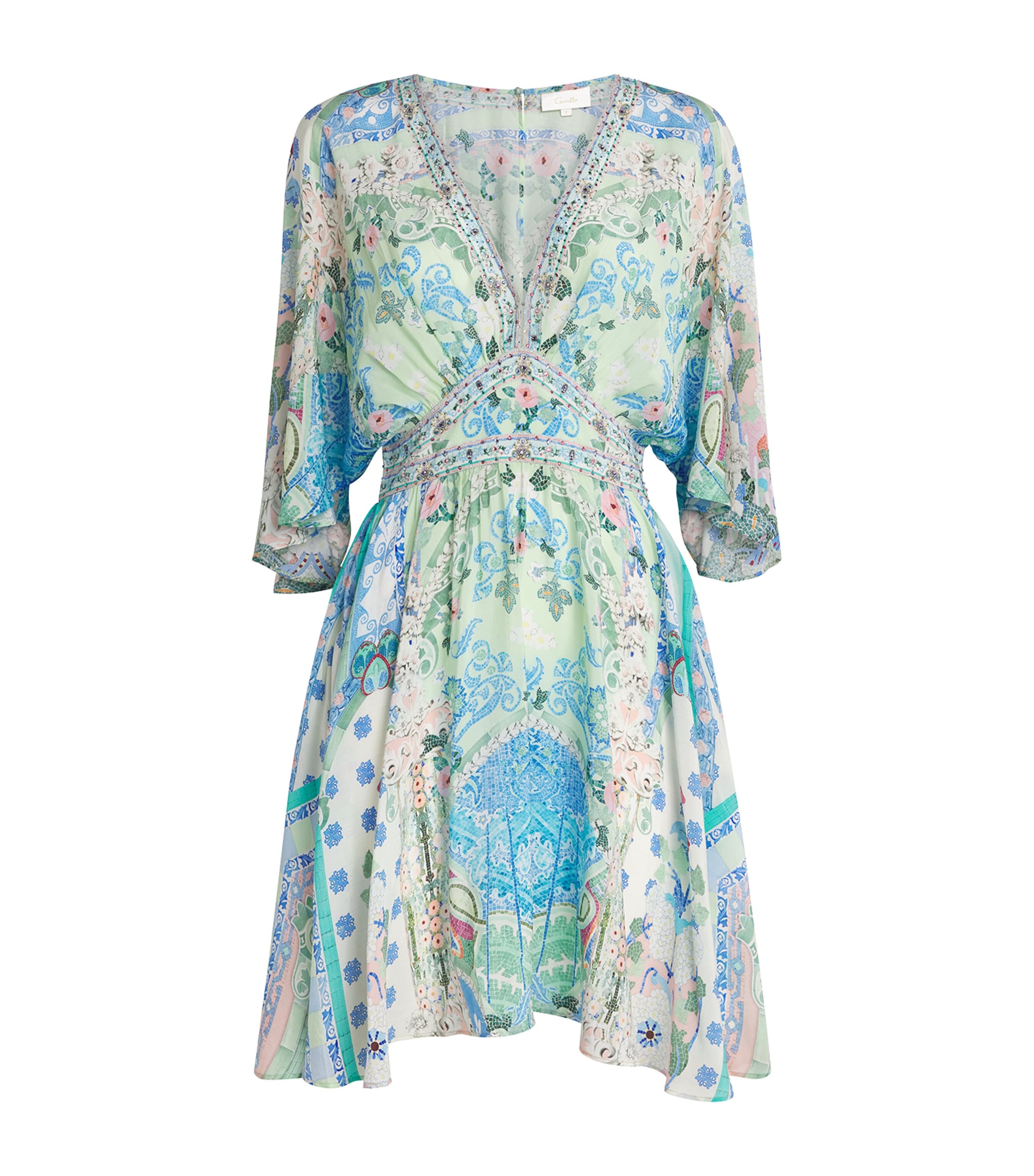 Silk Embellished Mini Dress