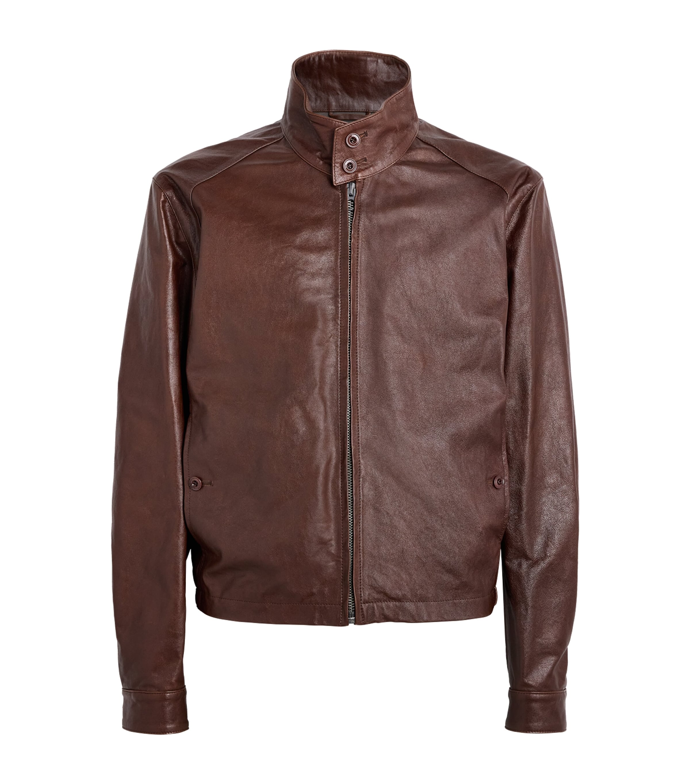Lemaire Mens Leather Harrington Jacket Brick