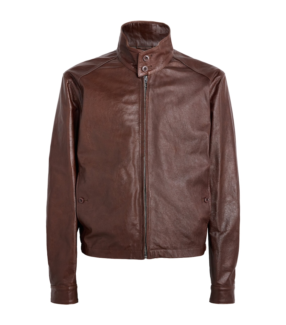 Lemaire Mens Leather Harrington Jacket Brick