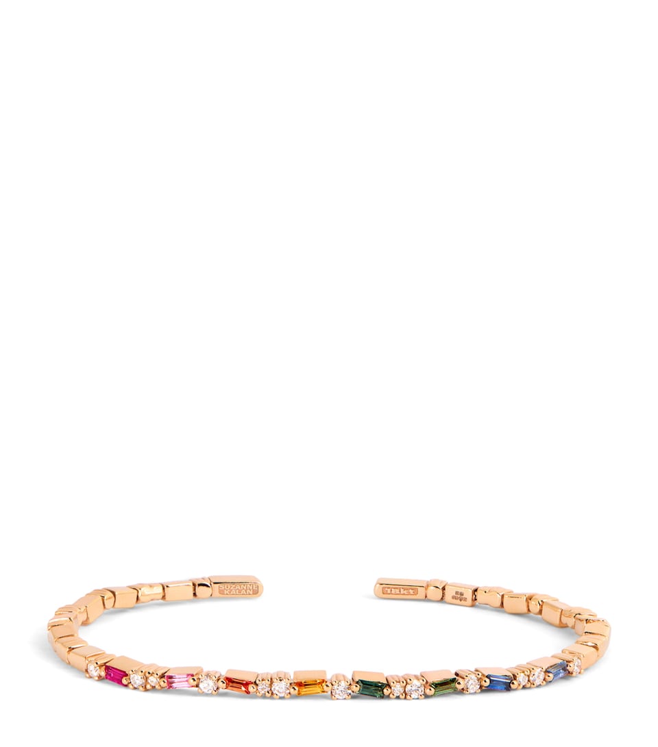 Suzanne Kalan Yellow Gold, Diamond and Rainbow Sapphire Thin Mix Bangle Rg/rs
