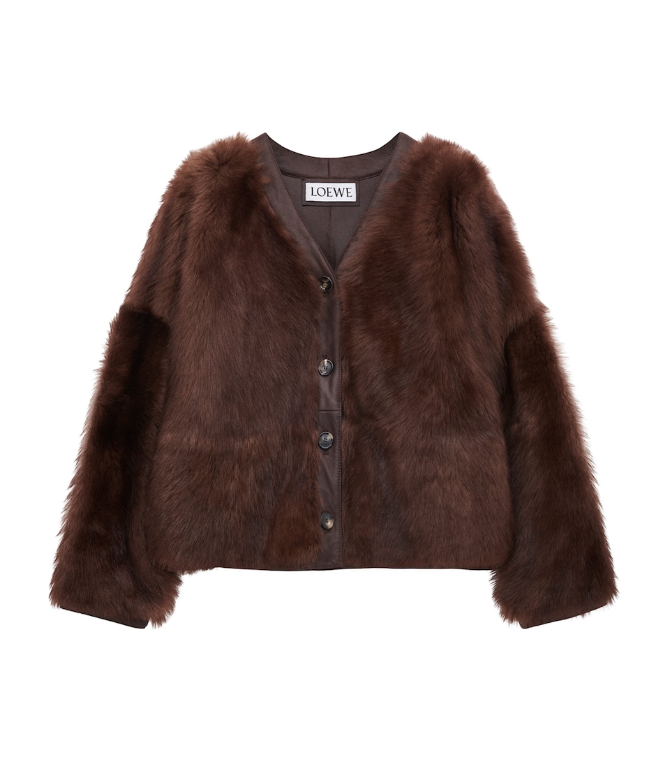 Leather Fur-Covered Cardigan