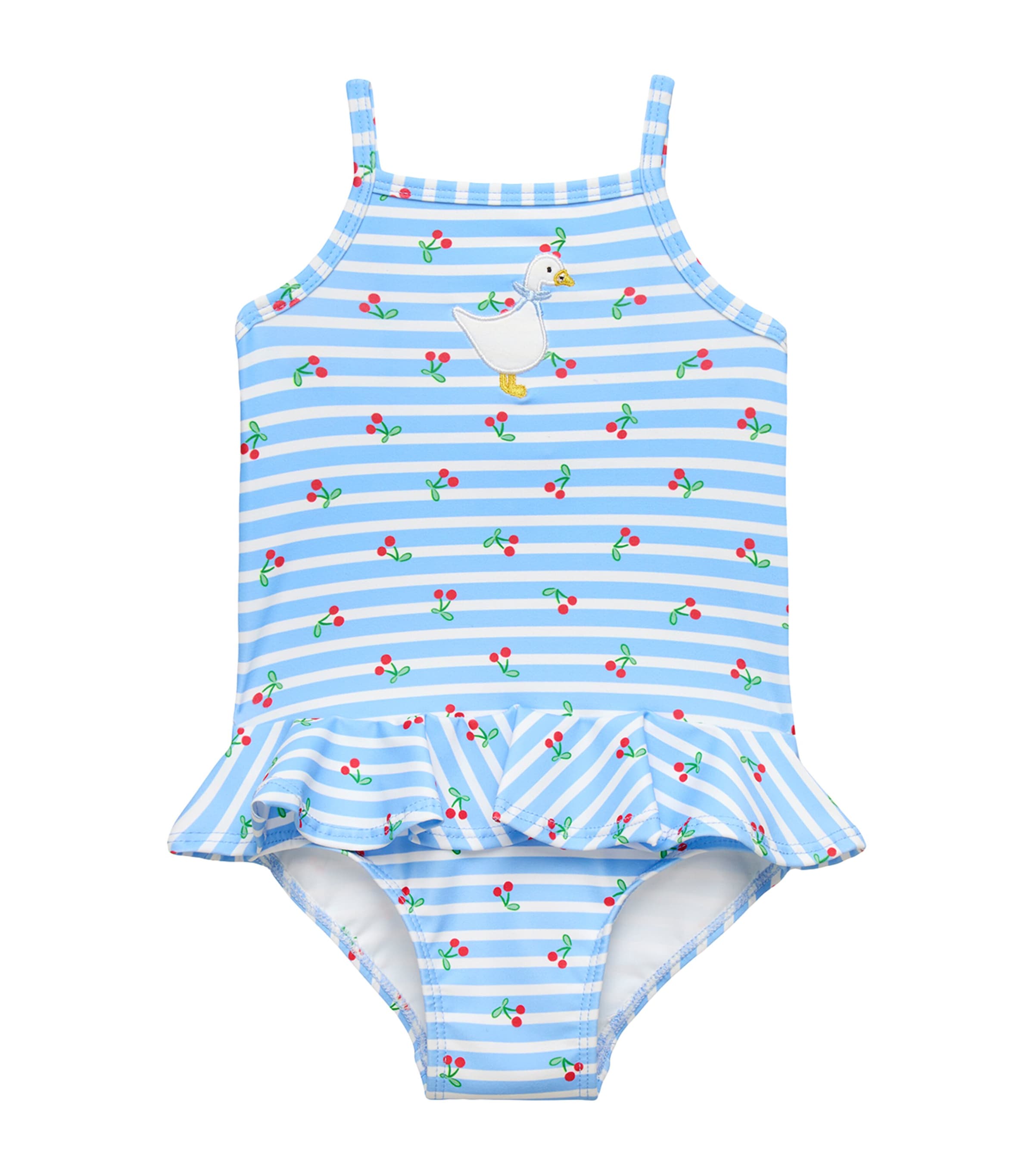 Trotters Cherry Duck Stripe Swimsuit (3-24 Months) Blue Cherry Stripe