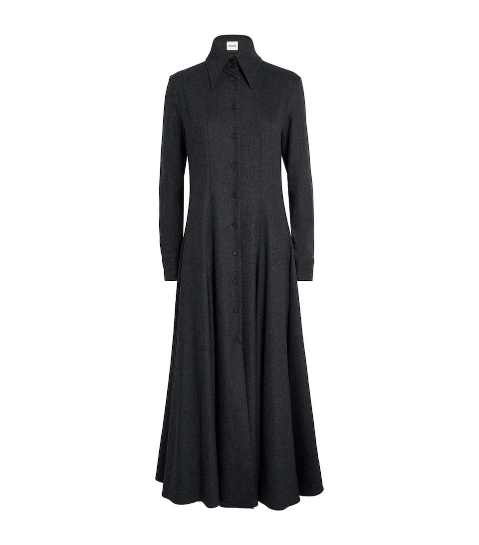Khaite Womens Virgin Wool-Cashmere Blend Ricky Shirt Dress Charcoal