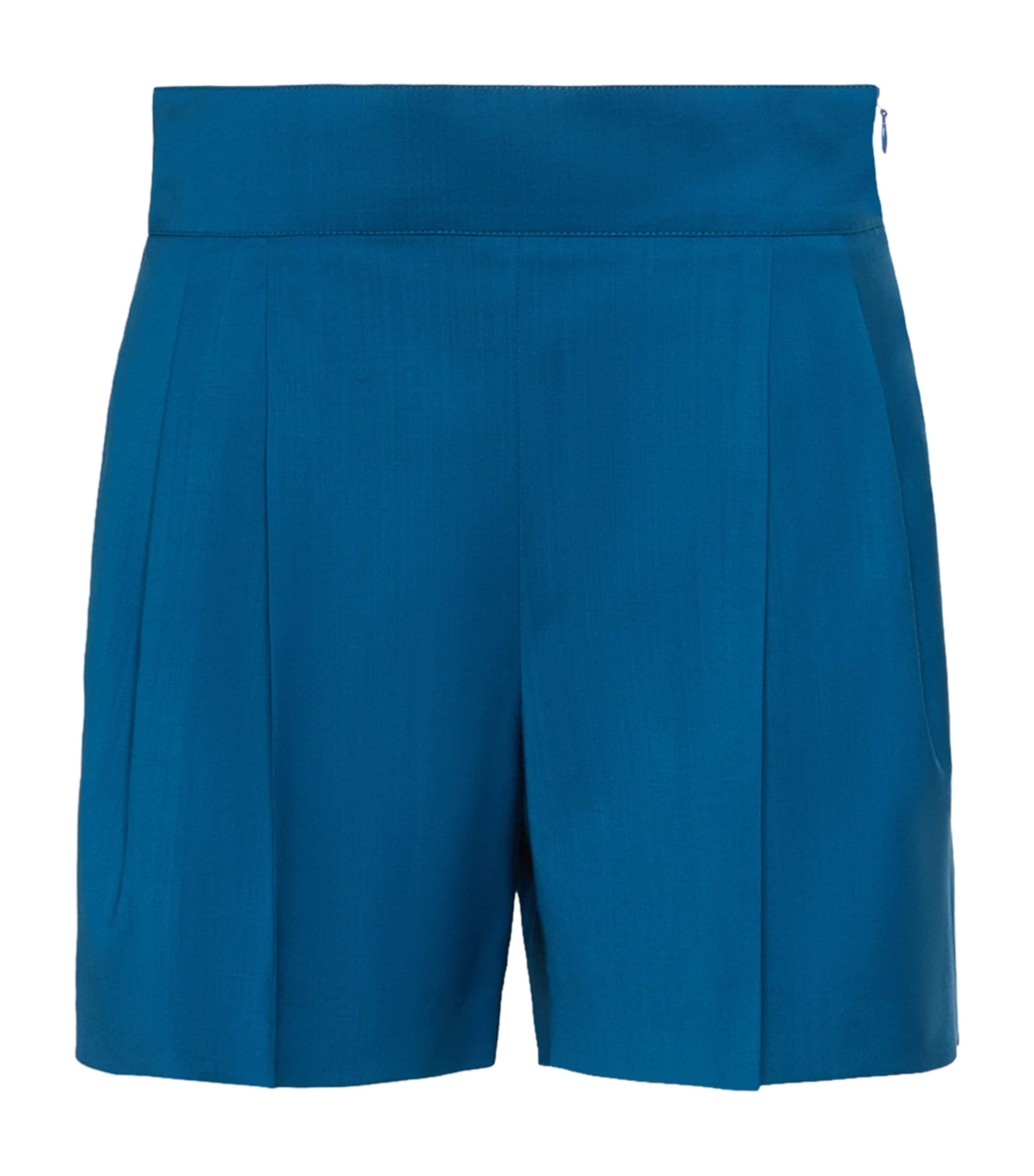 Max Mara Womens Virgin Wool Pleated Shorts Navy