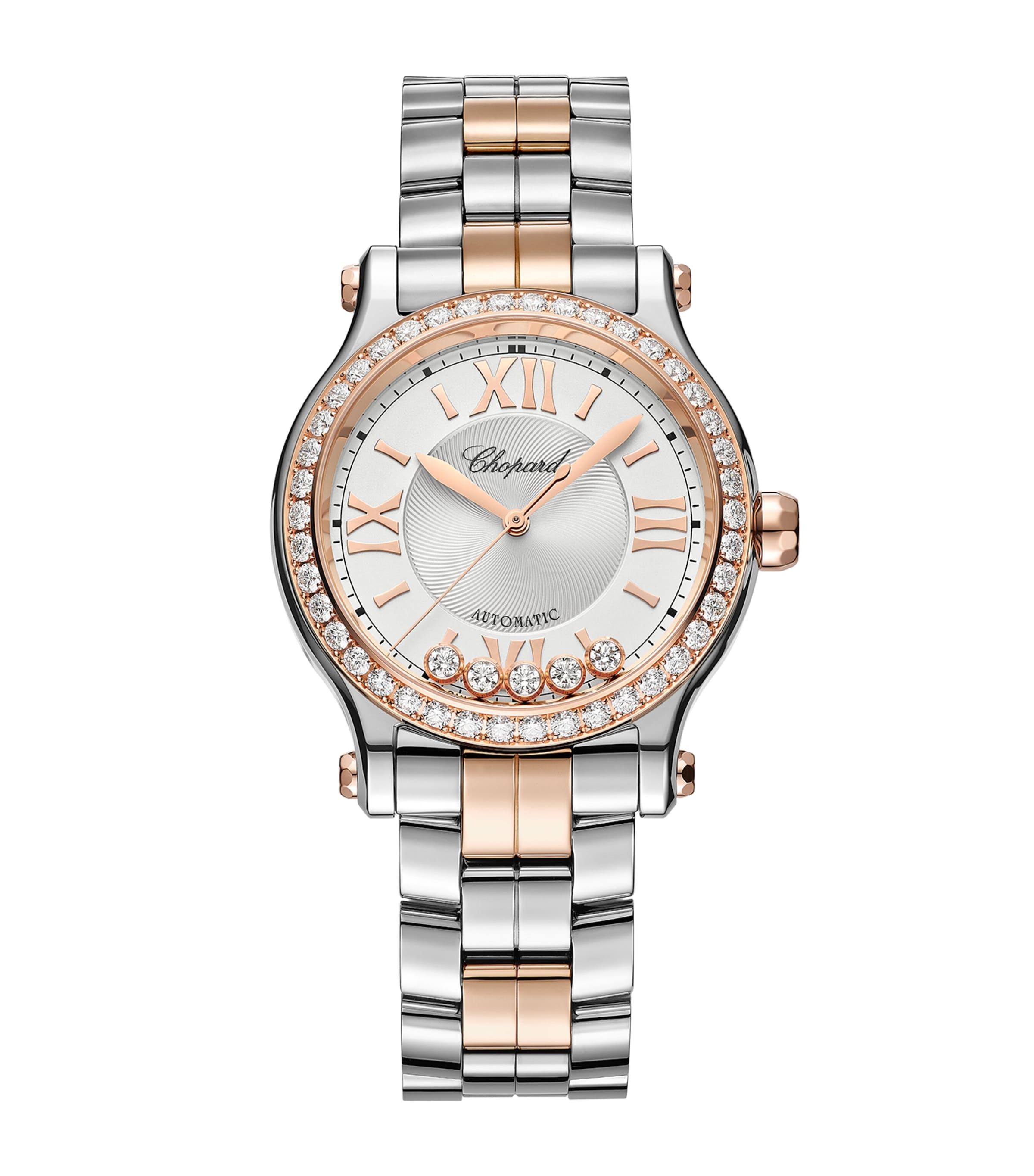 Rose Gold, Stainless Steel and Diamond Happy Sport Automatic Watch 33mm