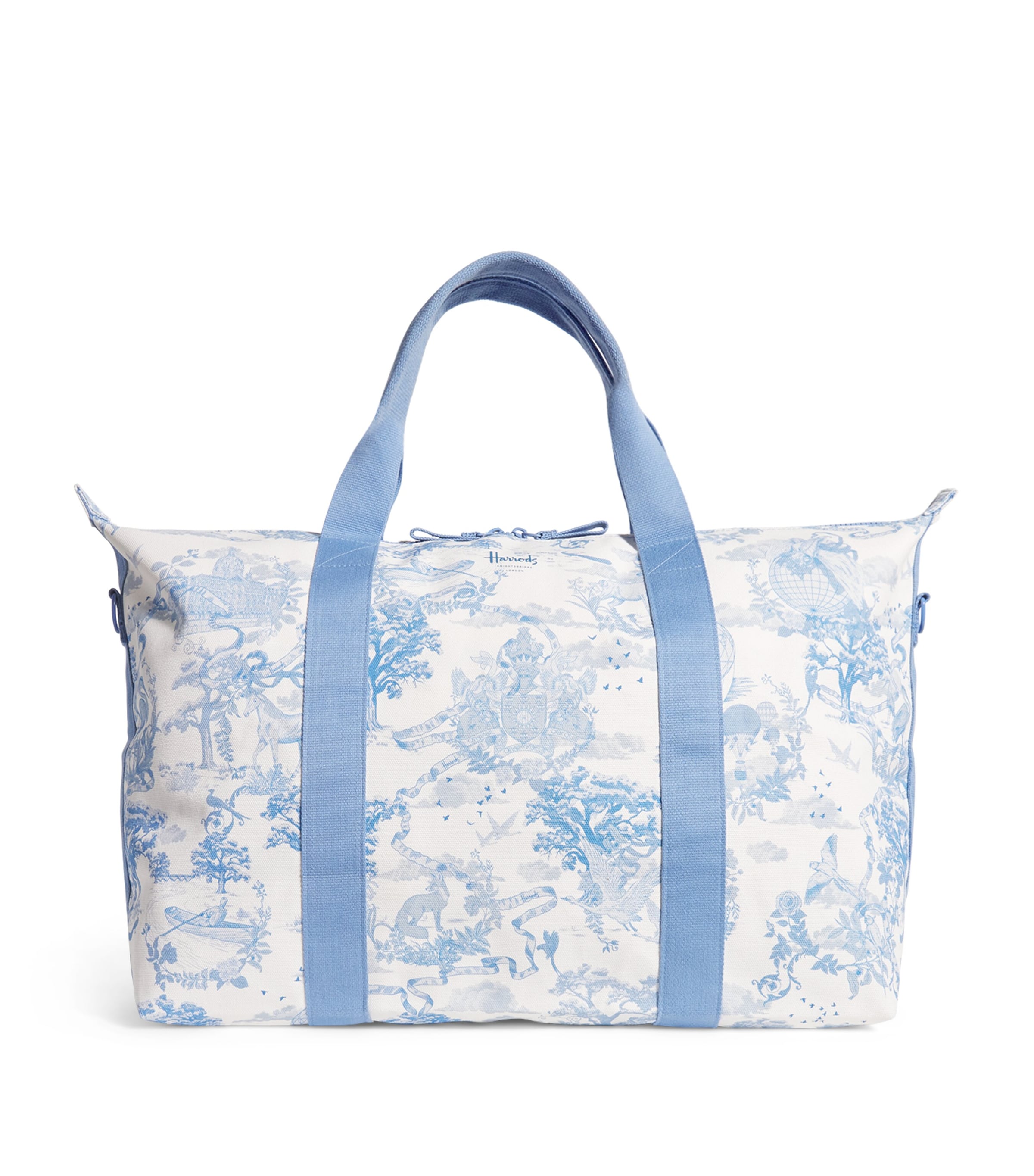Harrods Toile Overnight Packable Bag and Pouch Set Blue