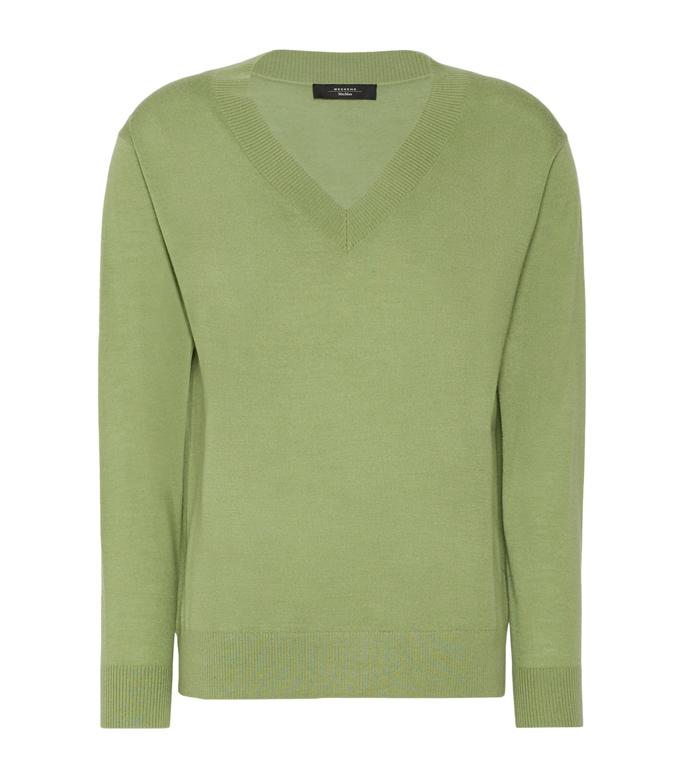 Weekend Max Mara Womens Wool-Silk V-Neck Sweater Green