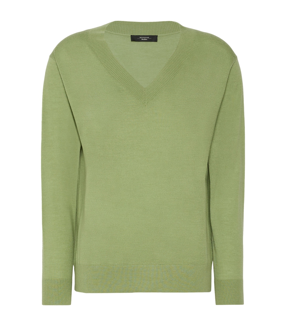 Weekend Max Mara Womens Wool-Silk V-Neck Sweater Green