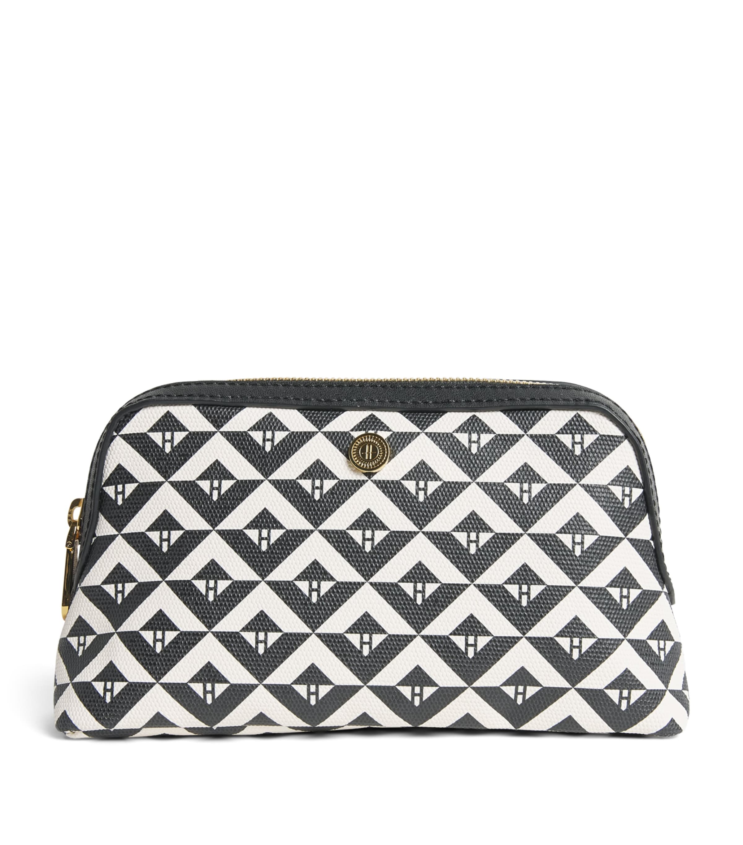 Harrods Coated Canvas Geometric Wash Bag Black