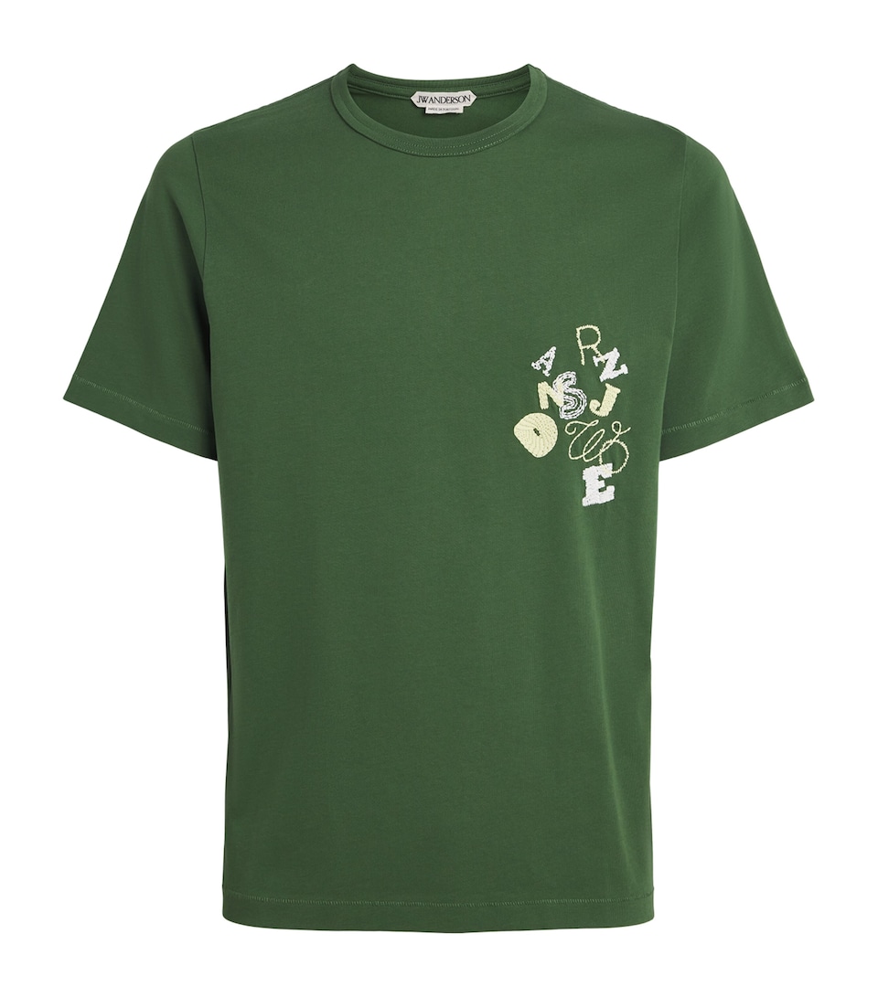 JW Anderson Mens Cotton Scattered Letters T-Shirt Green