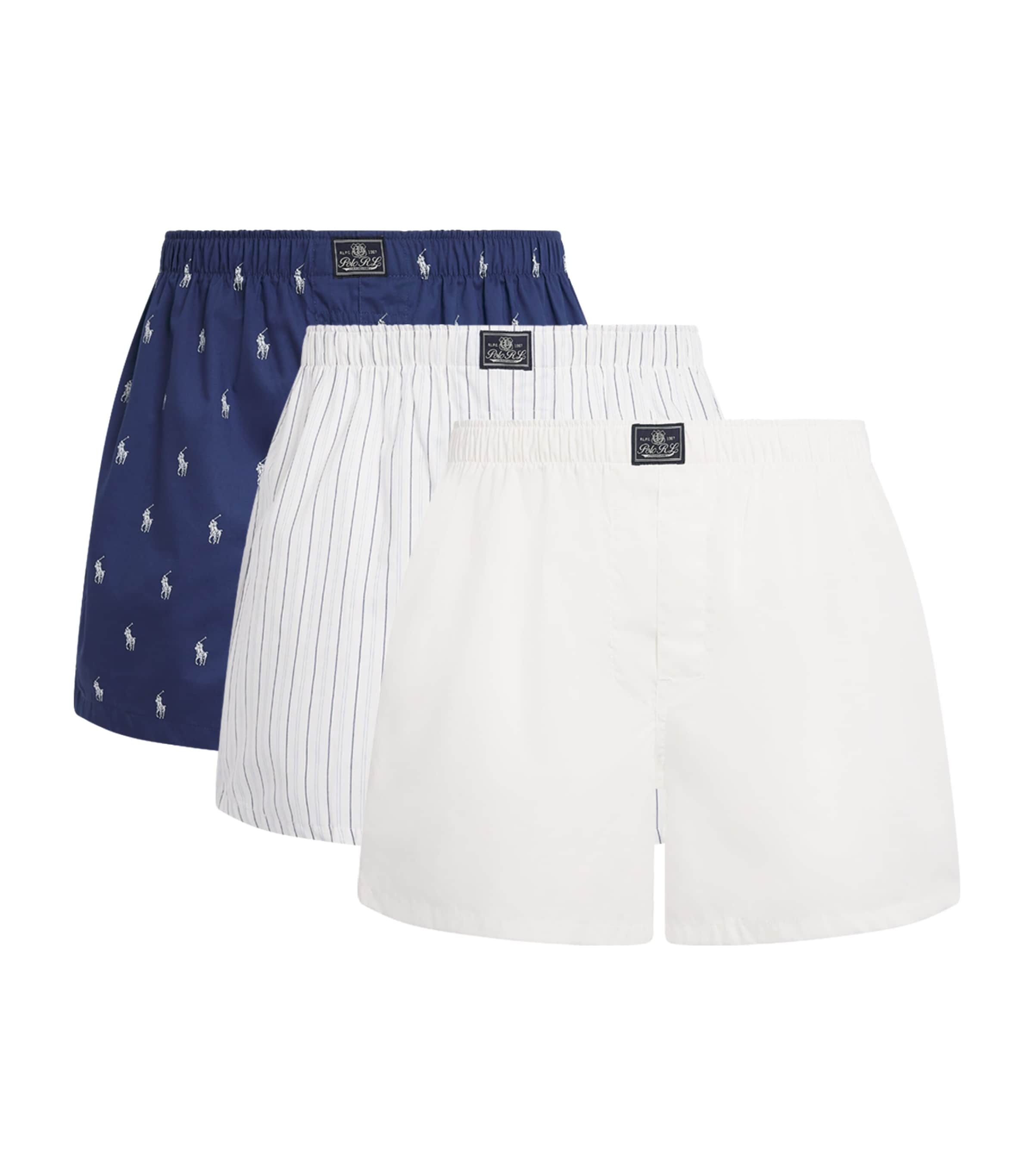 Polo Ralph Lauren Mens Cotton Classic Boxer Shorts (Pack of 3) Whtblu Stp/nvaop/wht