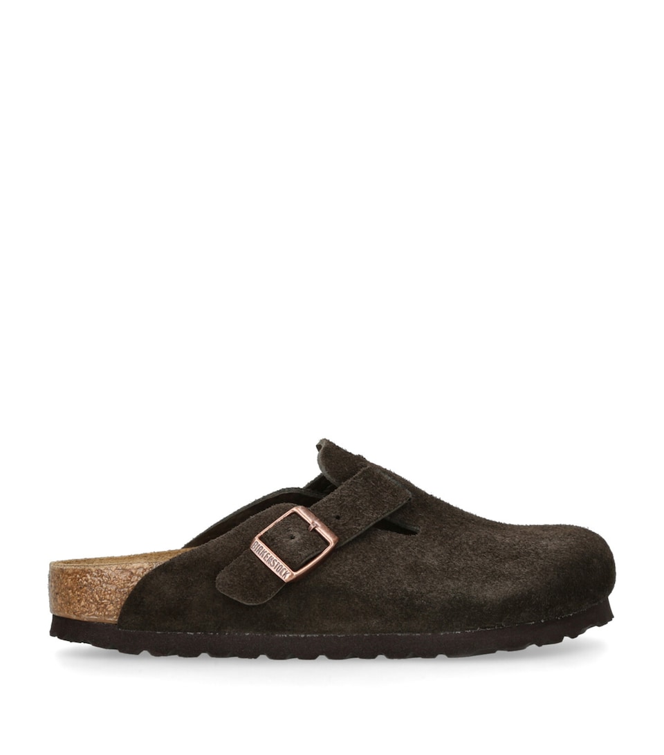 Birkenstock Suede Boston Clogs (Regular Fit) Dark Brown