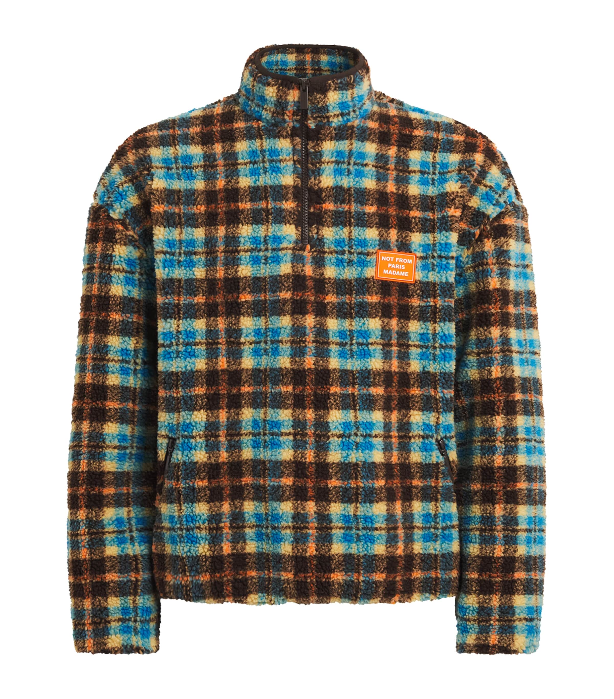 Drôle de Monsieur Mens Check Sherpa Quarter-Zip Sweater