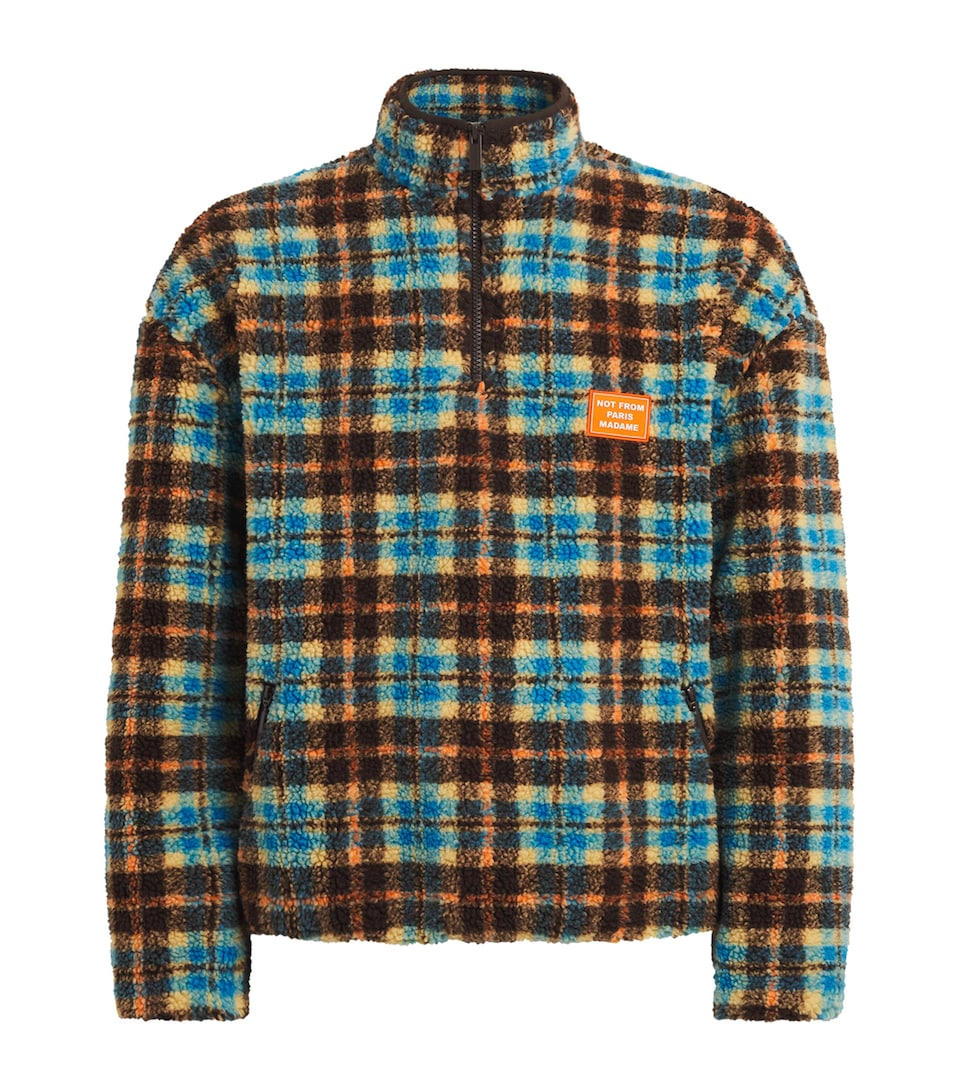 Drôle de Monsieur Mens Check Sherpa Quarter-Zip Sweater