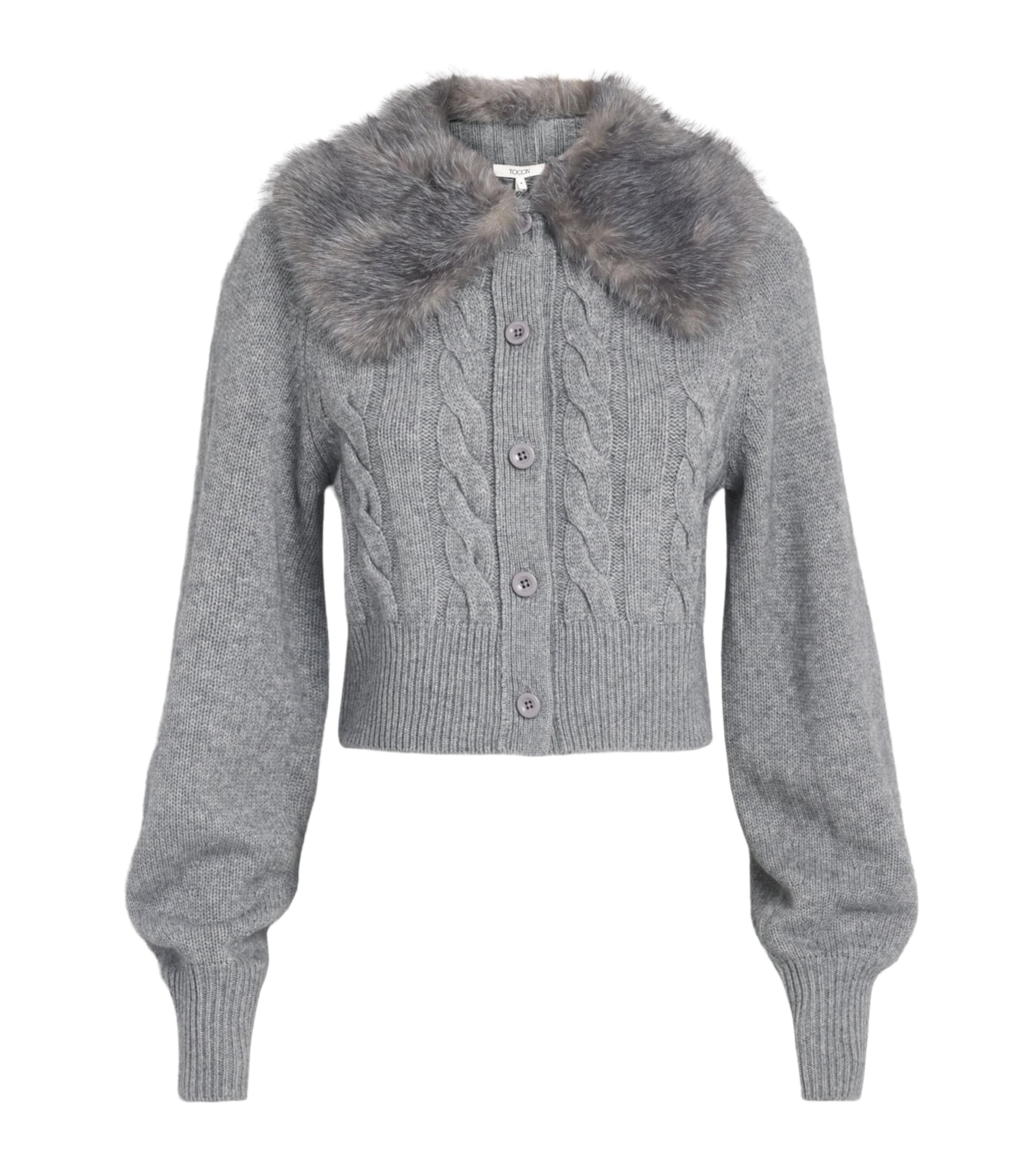 Toccin Womens Wool-Cashmere Cable-Knit Rita Cardigan Storm