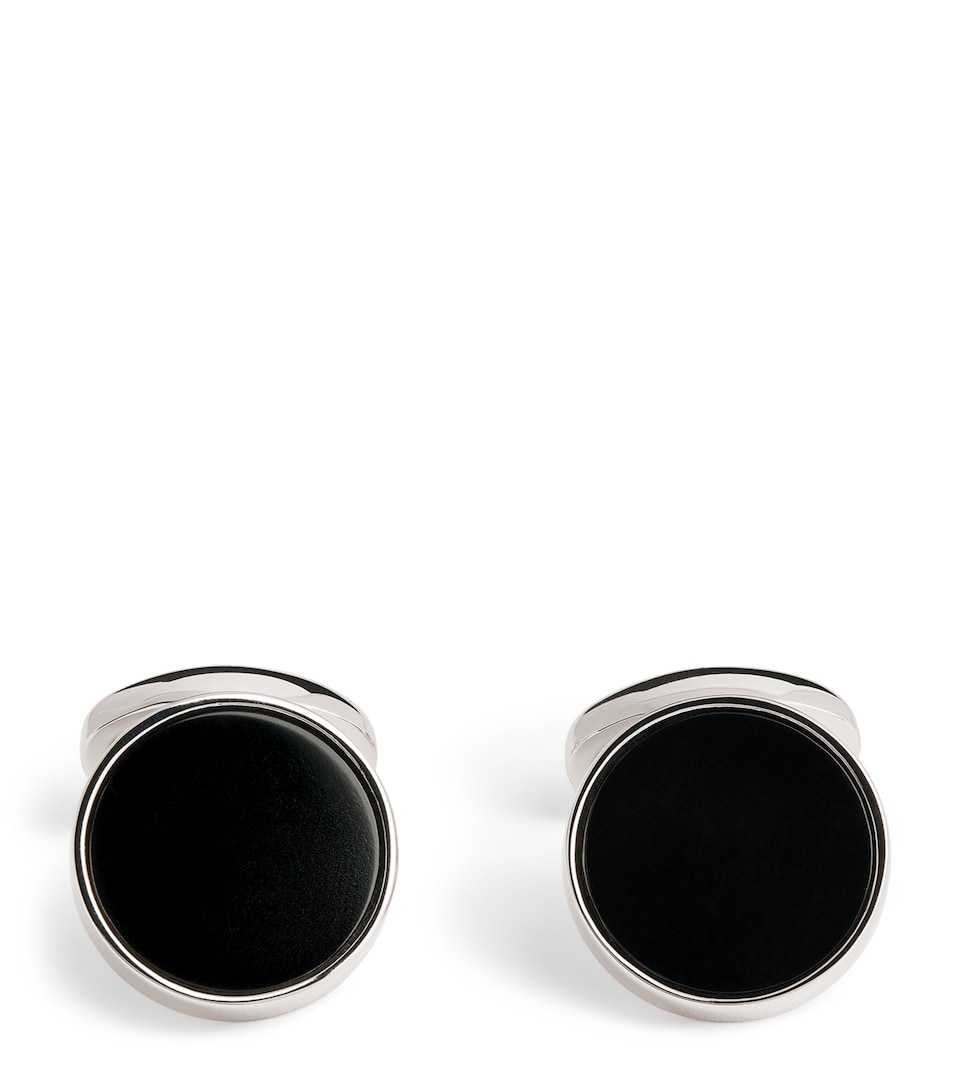 Rhodium-Plated Deco Onyx Cufflinks