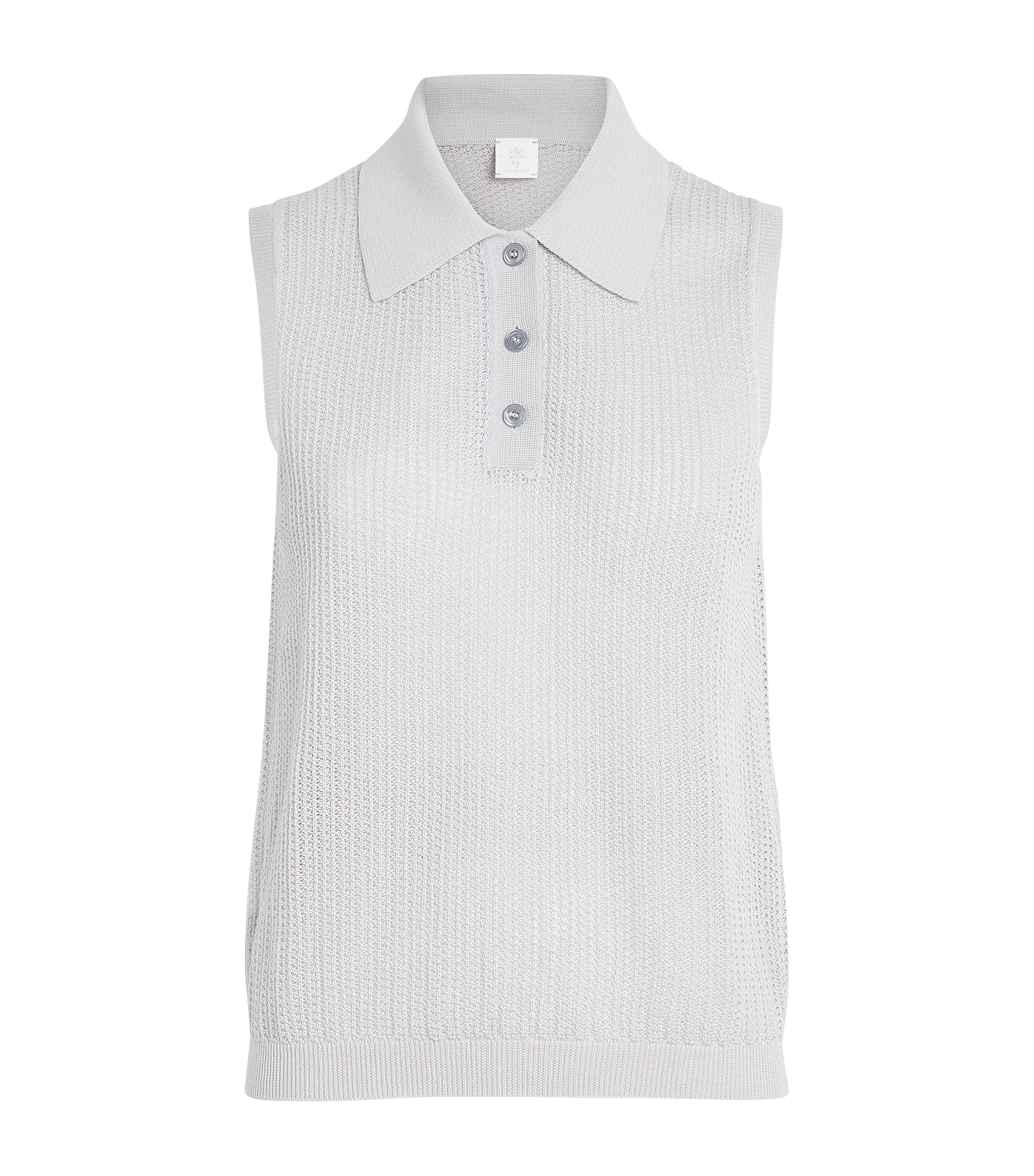Eleventy Womens Cotton Knitted Polo Shirt Nuvola