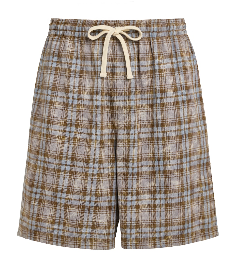 Picante Mens Cotton Bleached Check Rocco Shorts Baby Blue