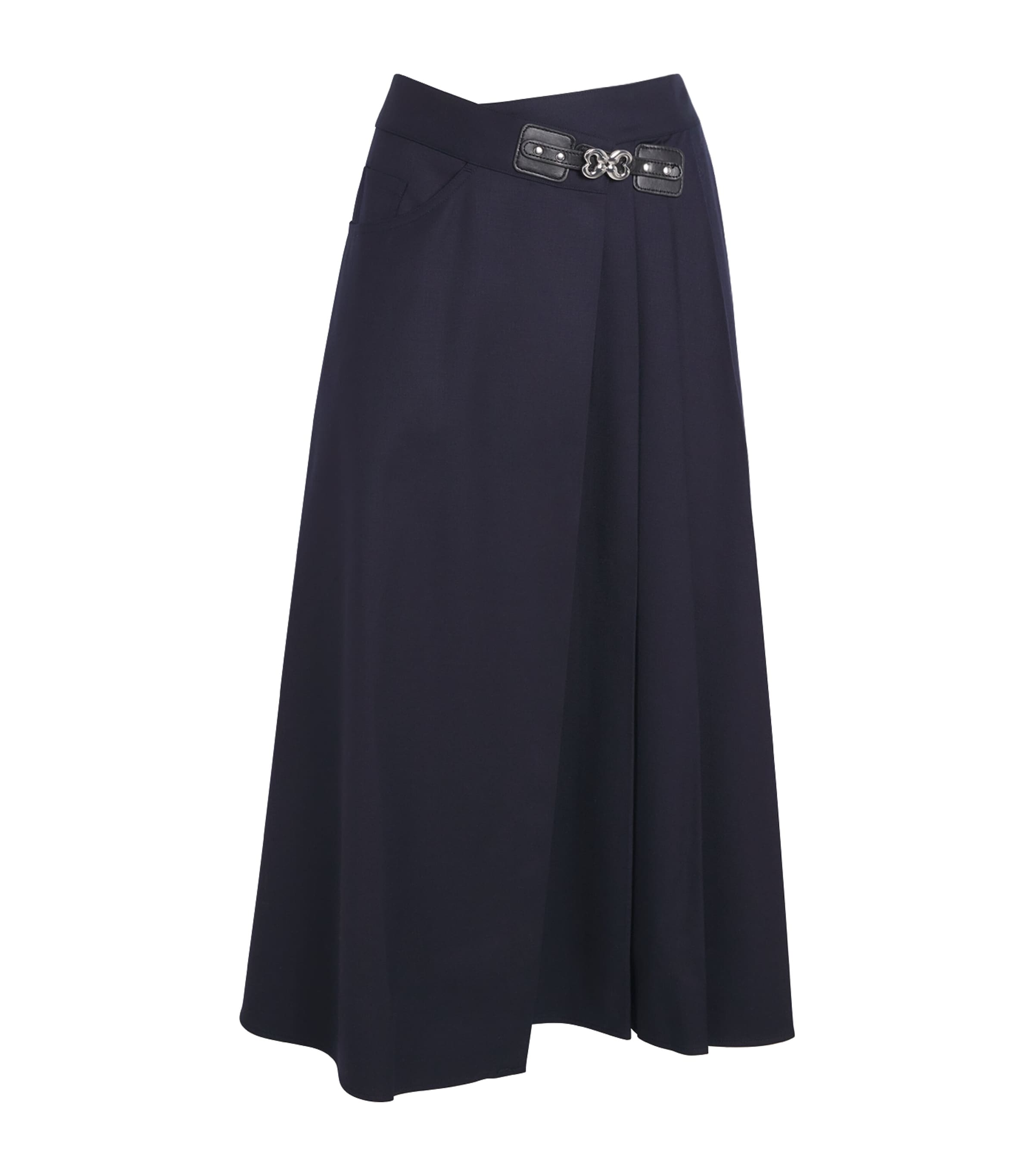 Maje Womens Wool-Blend Pleated Midi Skirt Navy