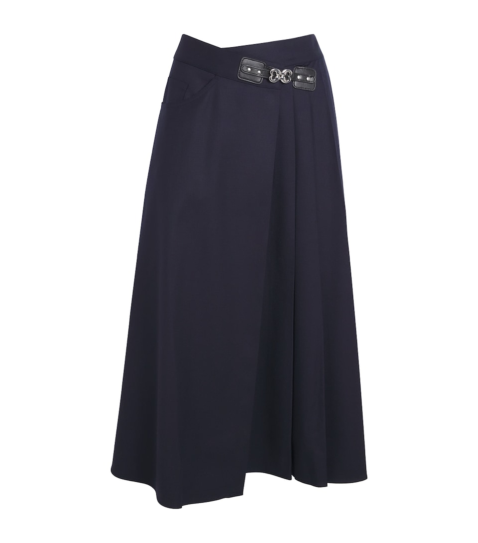 Maje Womens Wool-Blend Pleated Midi Skirt Navy