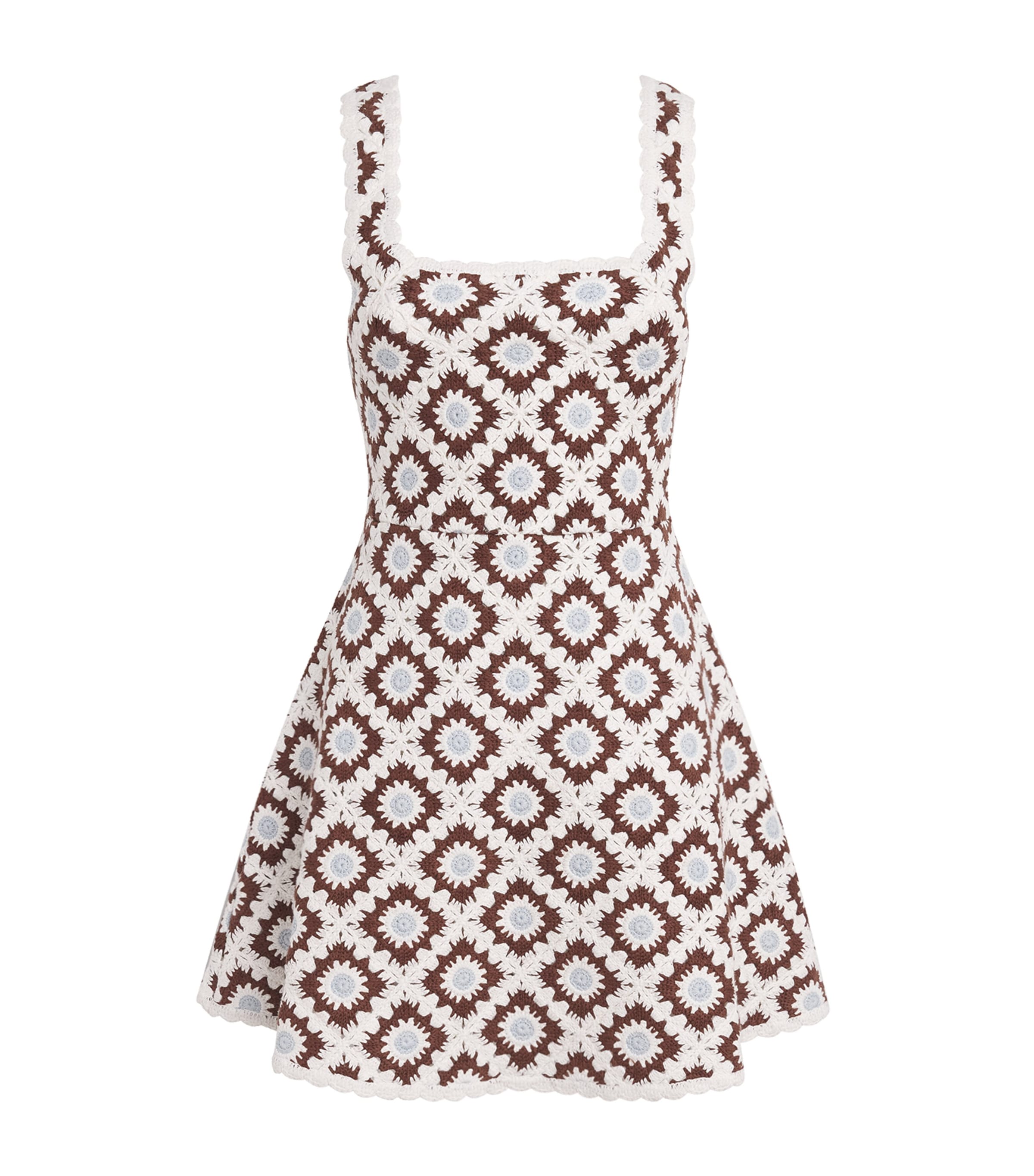 Maje Womens Crochet Floral Mini Dress Brown/blue