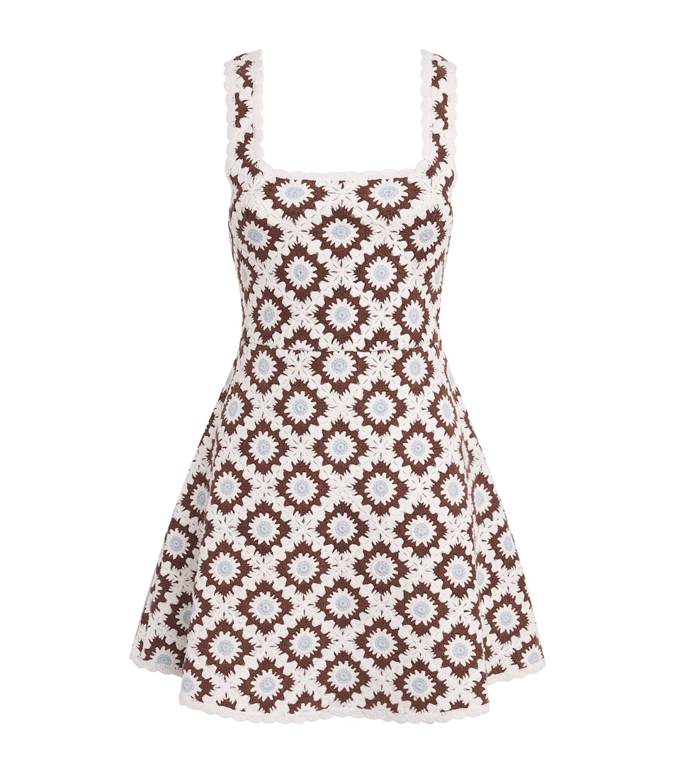 Maje Womens Crochet Floral Mini Dress Brown/blue