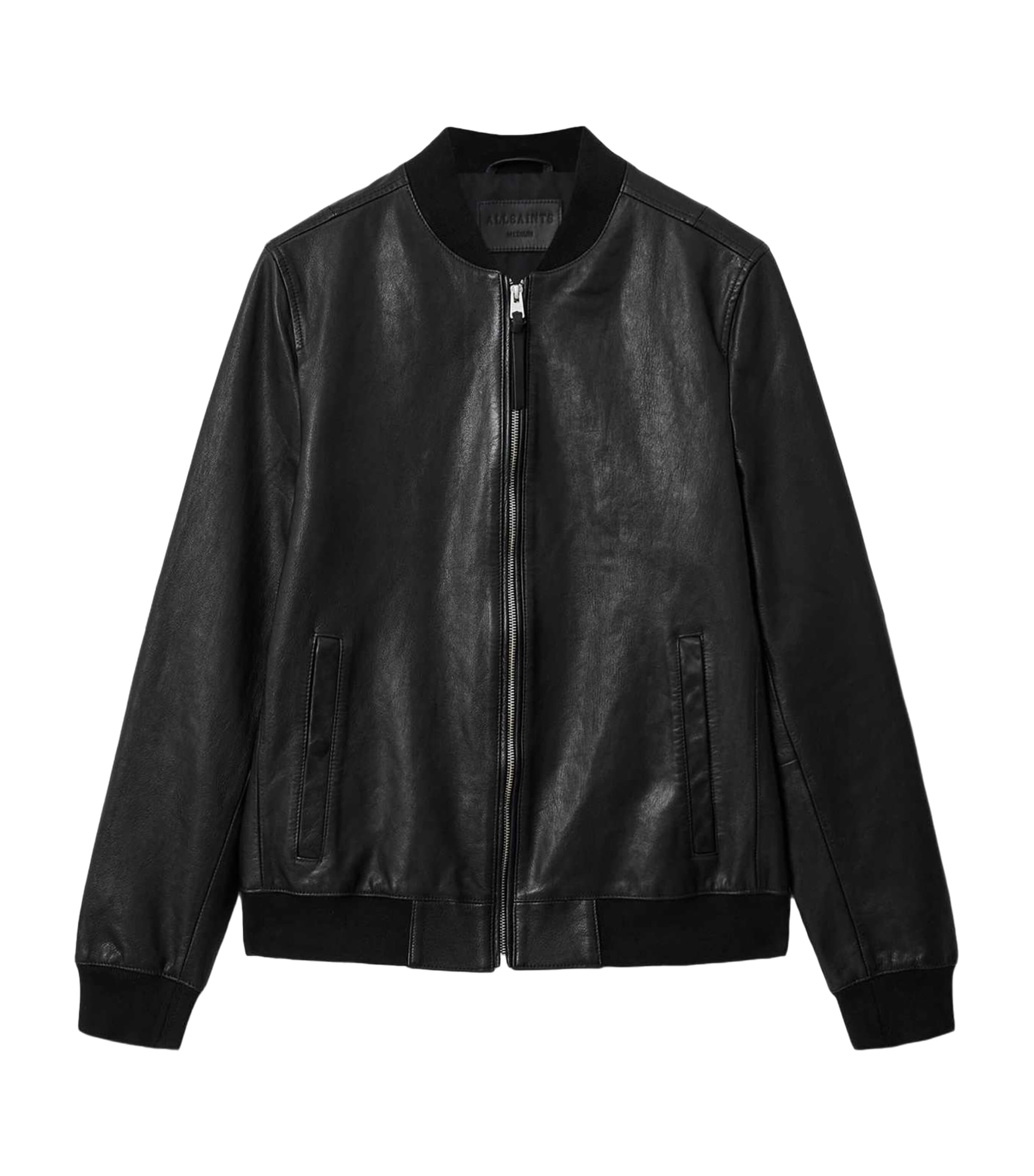 AllSaints Mens Leather Morten Bomber Jacket Black