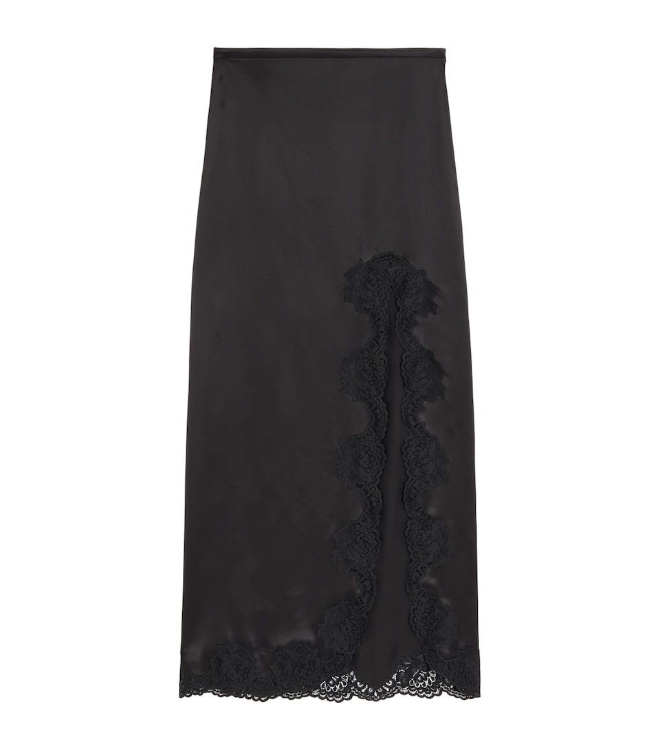 Valentino Womens Silk Lace-Trim Midi Skirt