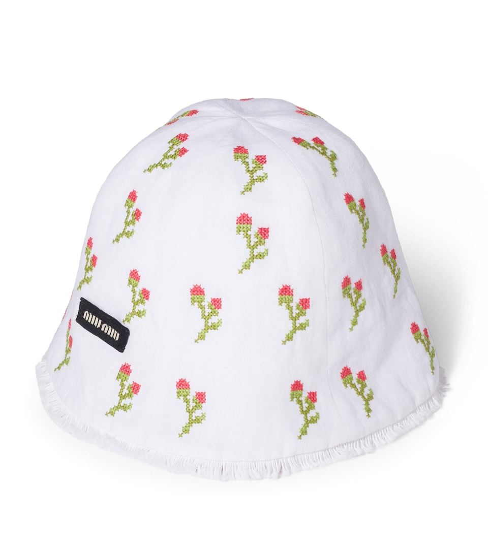 Miu Miu Flax Embroidered Hat White