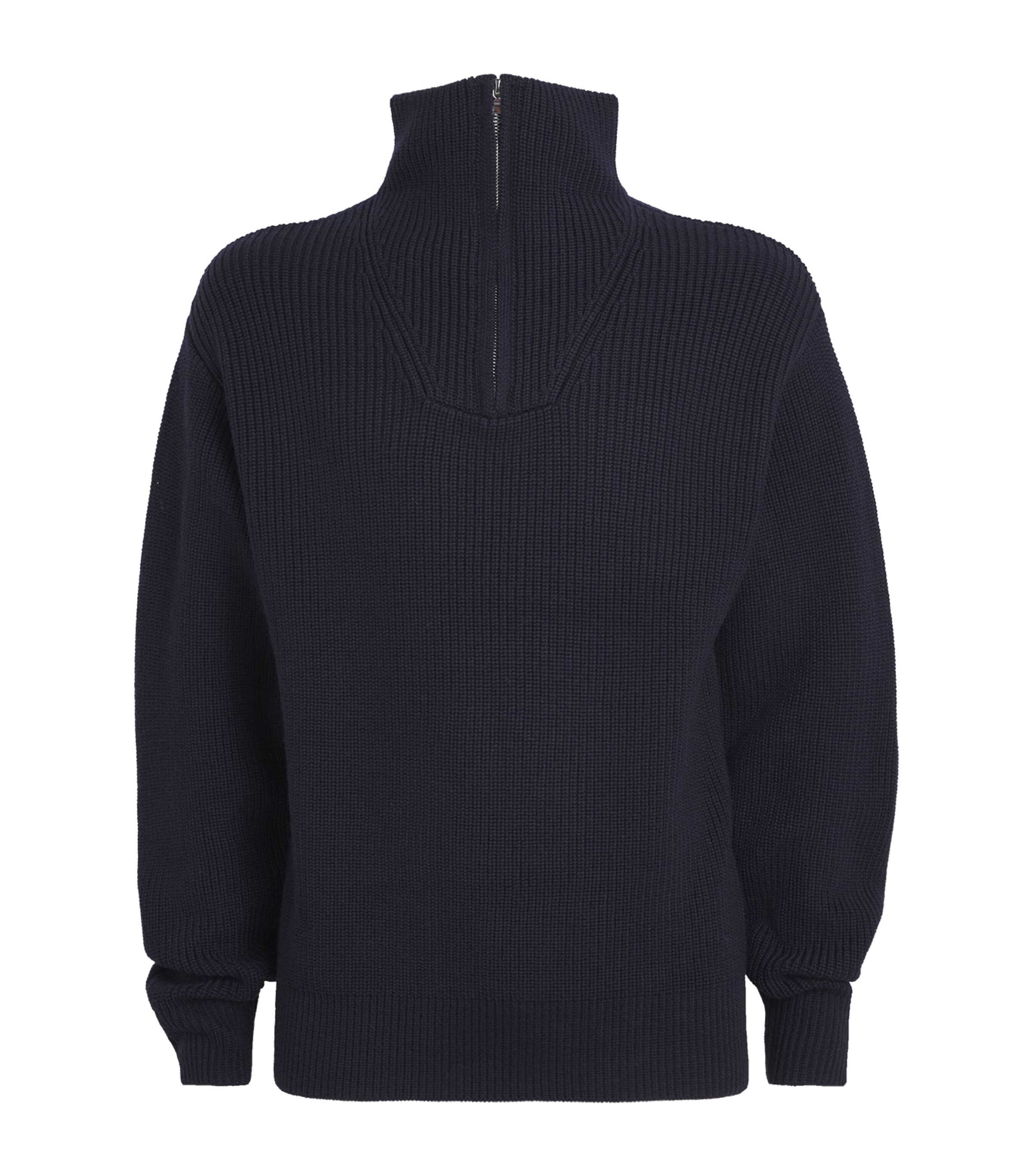 Merino Wool Quarter-Zip Ribbed Sweater